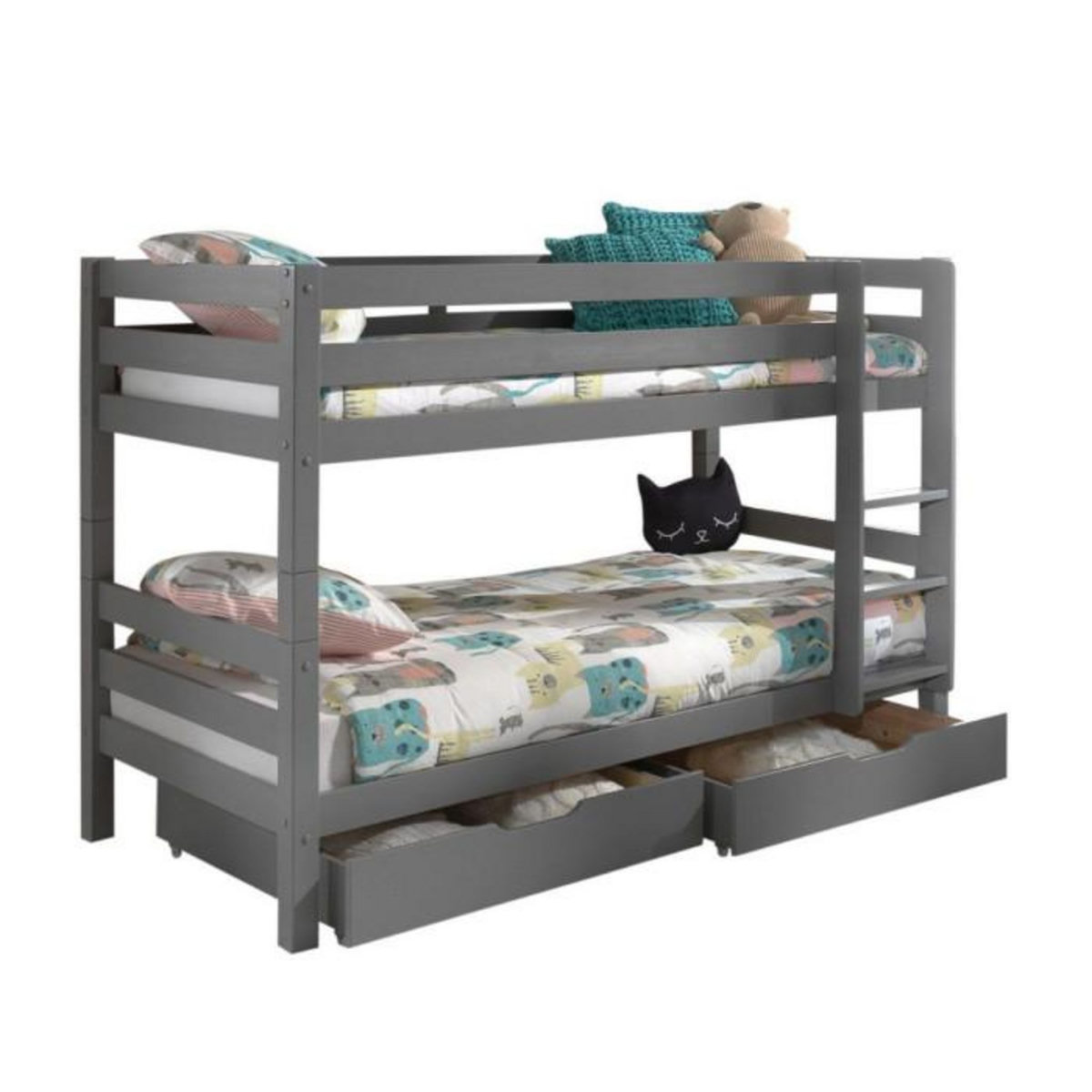Paris Prix Pack - Lit Superposé Enfant & 2 Tiroirs  Pino  Gris