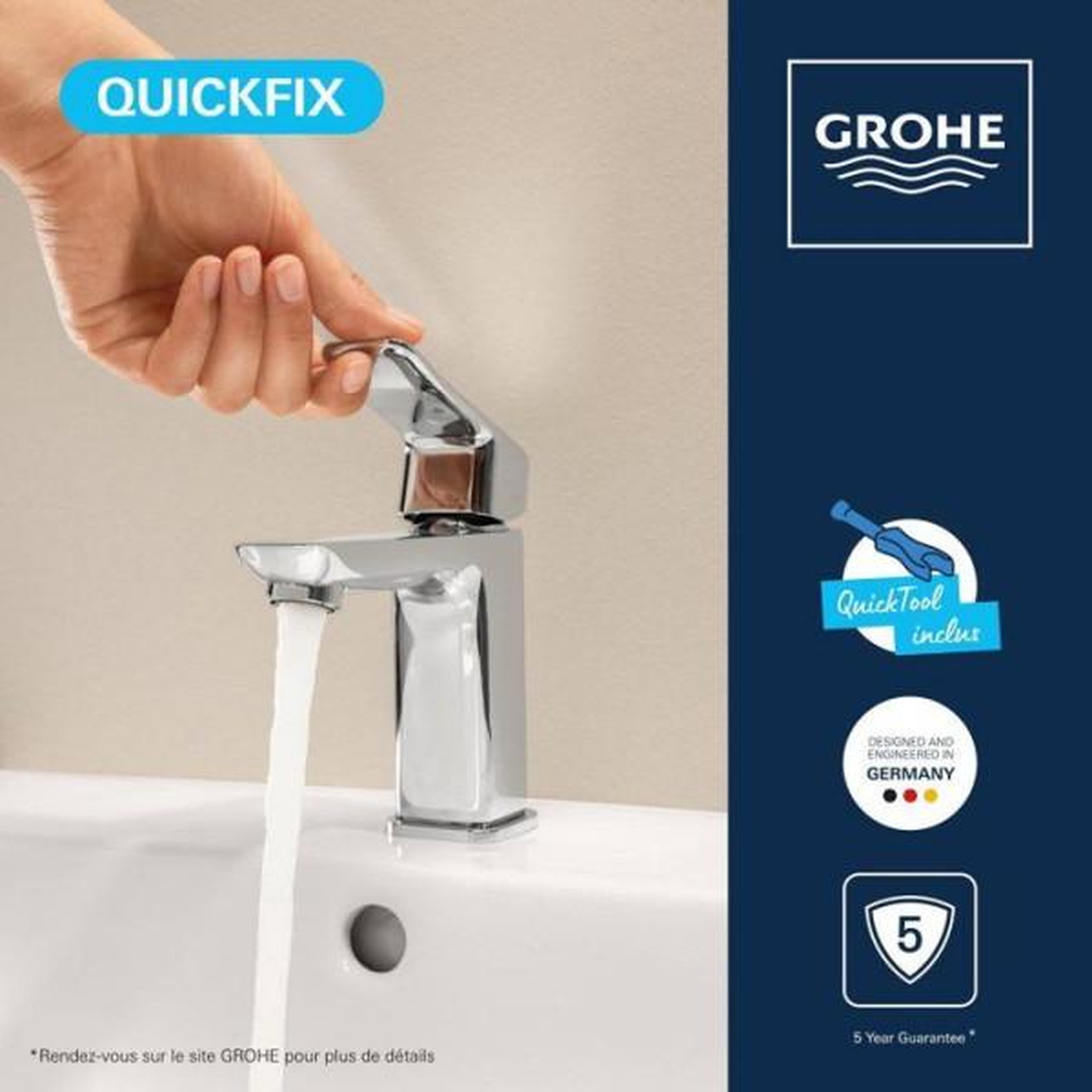 Voir la diapositive 5 : Grohe Mitigeur de lavabo - grohe dice - taille s - clic-clac - chrome