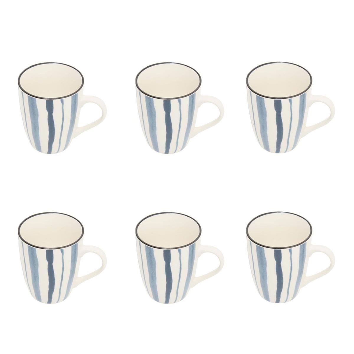 SECRET DE GOURMET Lot de 6 Mugs en Porcelaine  Umami Rayure  31cl Bleu