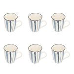 SECRET DE GOURMET Lot de 6 Mugs en Porcelaine  Umami Rayure  31cl Bleu