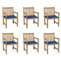 VIDAXL Chaises de jardin 6 pcs avec coussins bleu royal Bois de teck