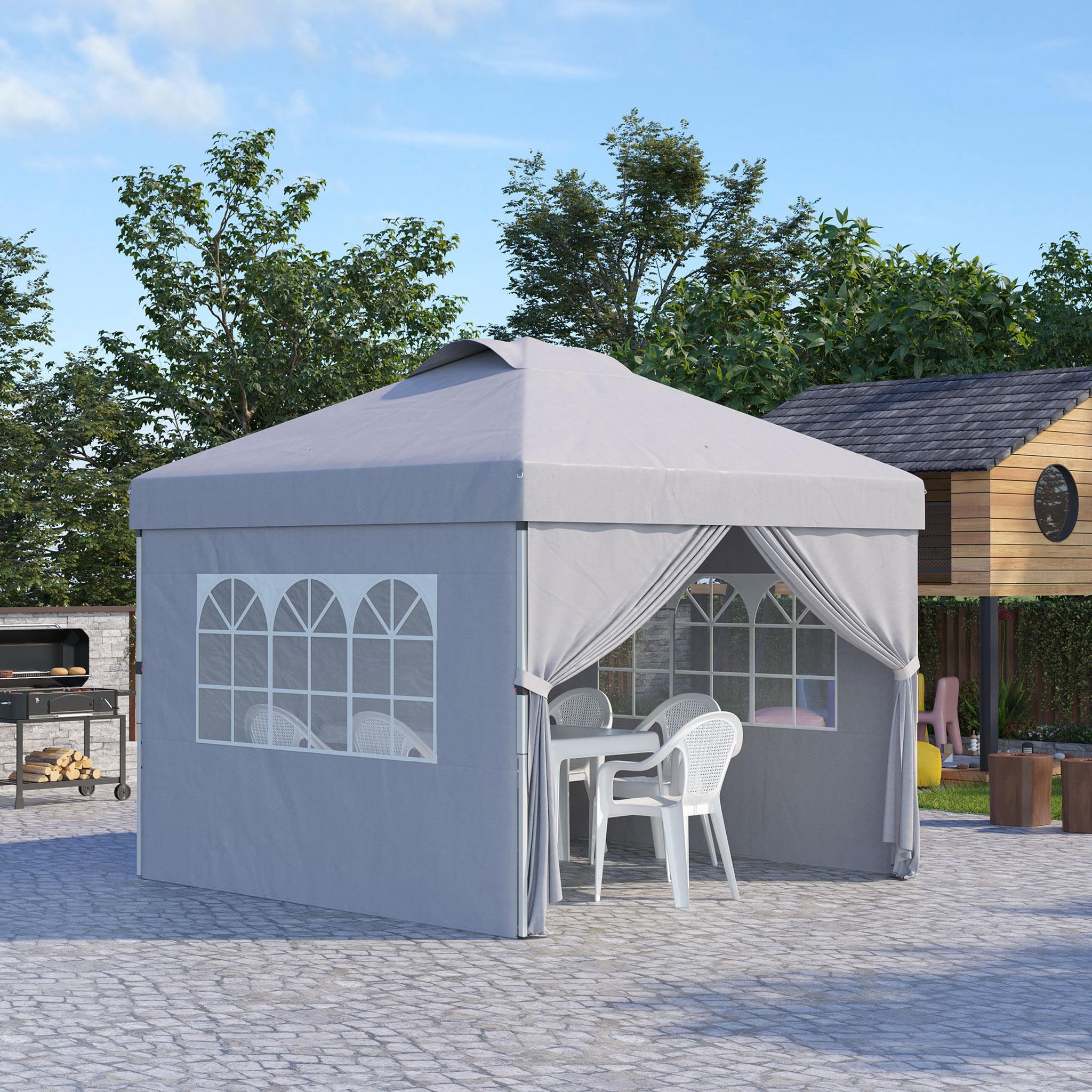 Voir la diapositive 2 : OUTSUNNY Tonnelle barnum pop-up pliant 2,97L x 2,97l x 2,84H m sac transport inclus gris