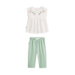 Petit Béguin Ensemble enfant blouse et pantalon en gaze de coton Arya. Coloris disponibles : Vert