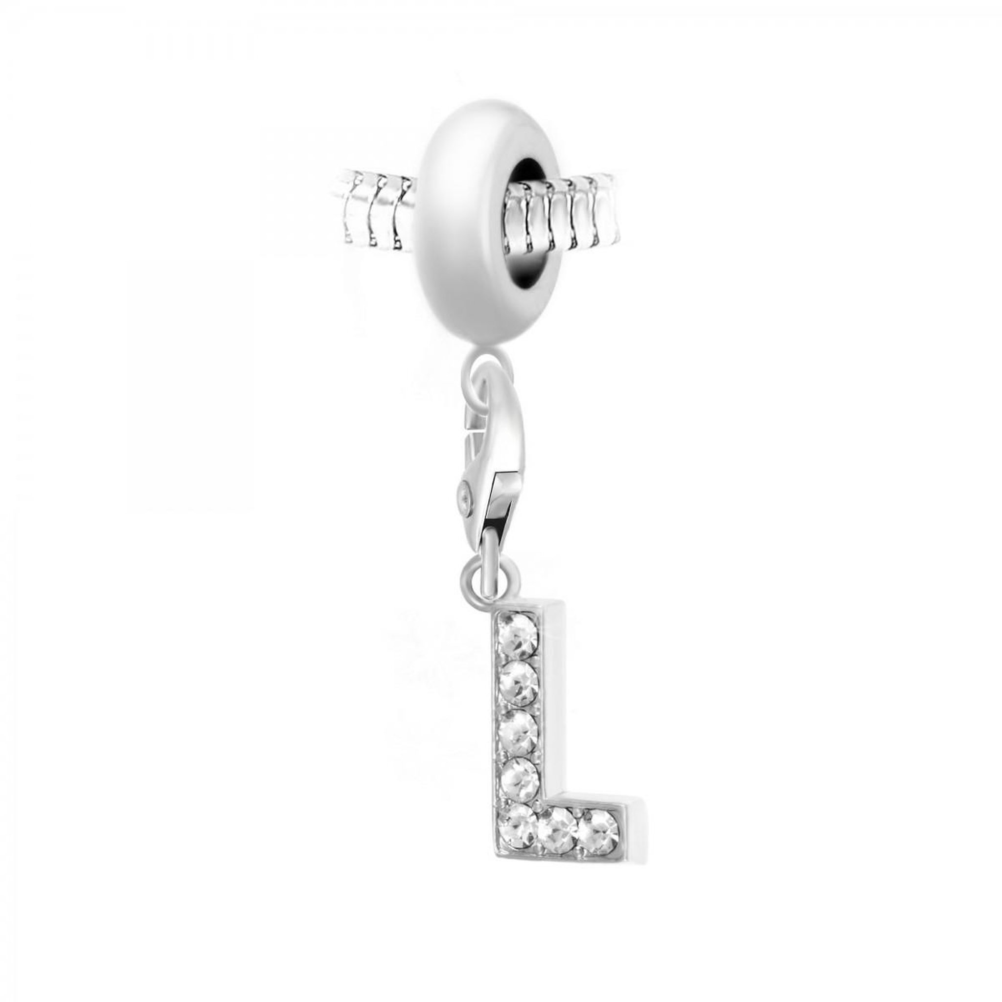 SC CRYSTAL Charm perle SC Crystal en acier avec pendentif lettre L ornée de Cristaux scintillants
