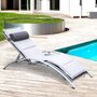 OUTSUNNY Bain de soleil transat design contemporain inclinable multi-positions avec matelas et tétière dim. 170L x 64l x 82H cm alu textilène gris