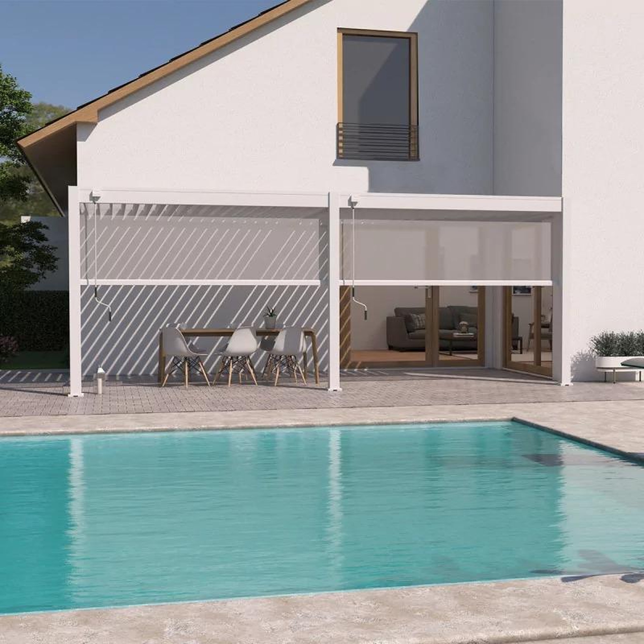 CENTRALE BRICO Pergola bioclimatique adossée 6 x 3 m avec 2 stores blanc - aluminium blanc - toiture étanche