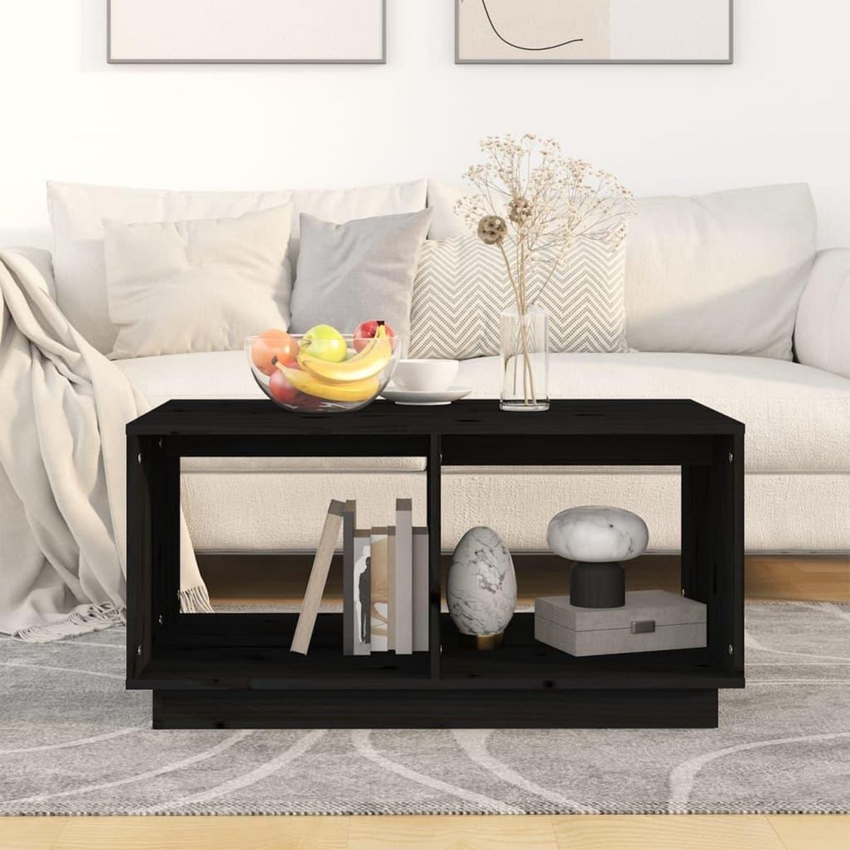VIDAXL Table basse Noir 80x50x40 cm Bois massif de pin