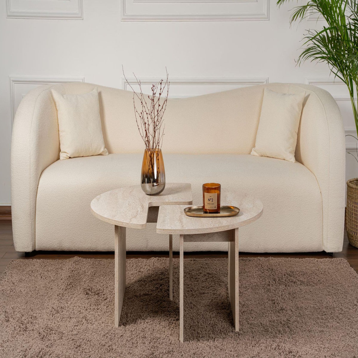 Habitat et Jardin Table basse en bois  Moira  - 90 x 90 x 41 cm - Travertin