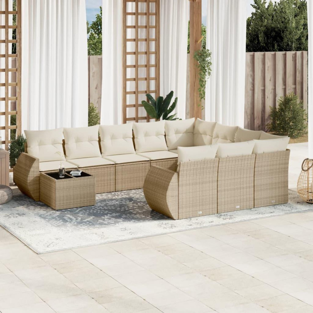 VIDAXL Salon de jardin 11 pcs avec coussins beige resine tressee