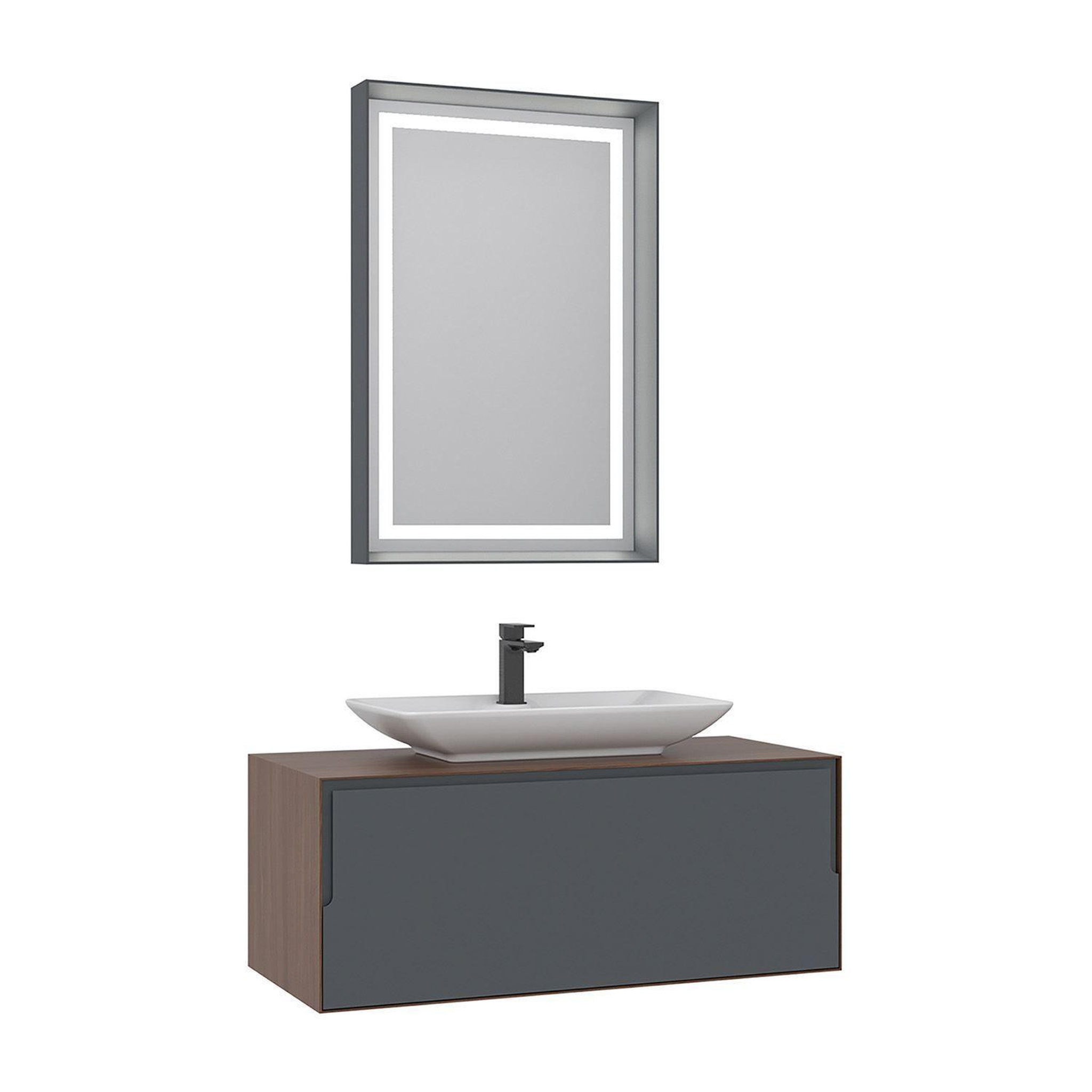 Habitat et Jardin Meuble avec simple vasque et miroir  Craft 100  - 100 x 50 x 40 cm - Walnut / Anthracite / White