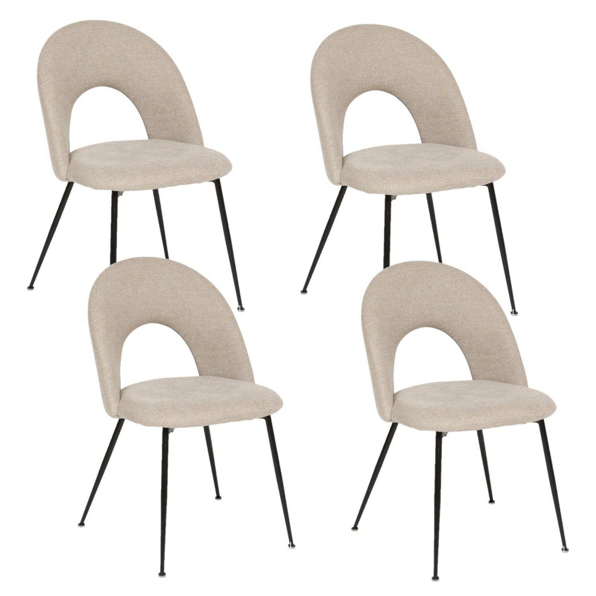 TOILINUX Lot de 4 chaises en tissu avec pieds métal raven - beige