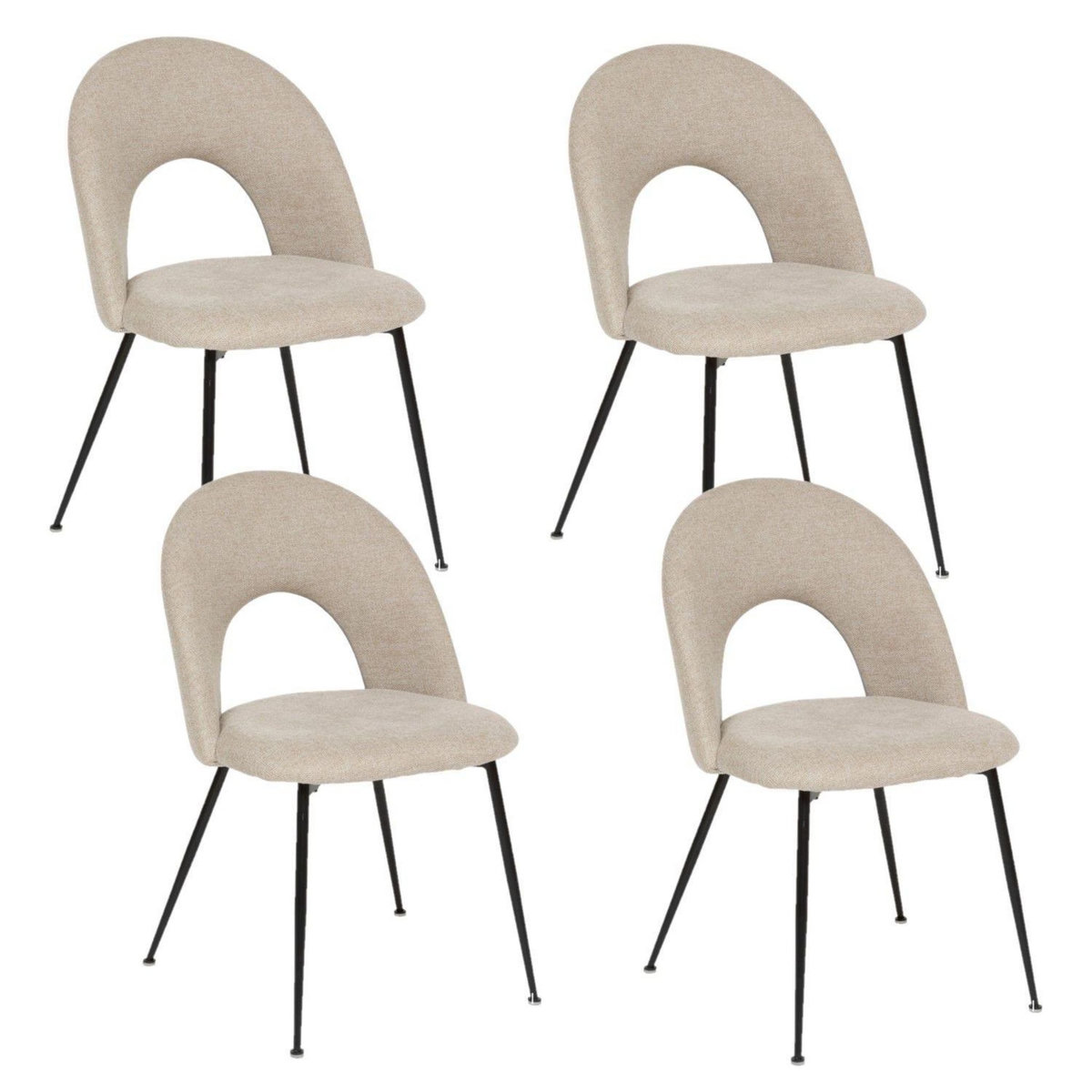 TOILINUX Lot de 4 chaises pieds métal assise tissu RAVEN - Beige
