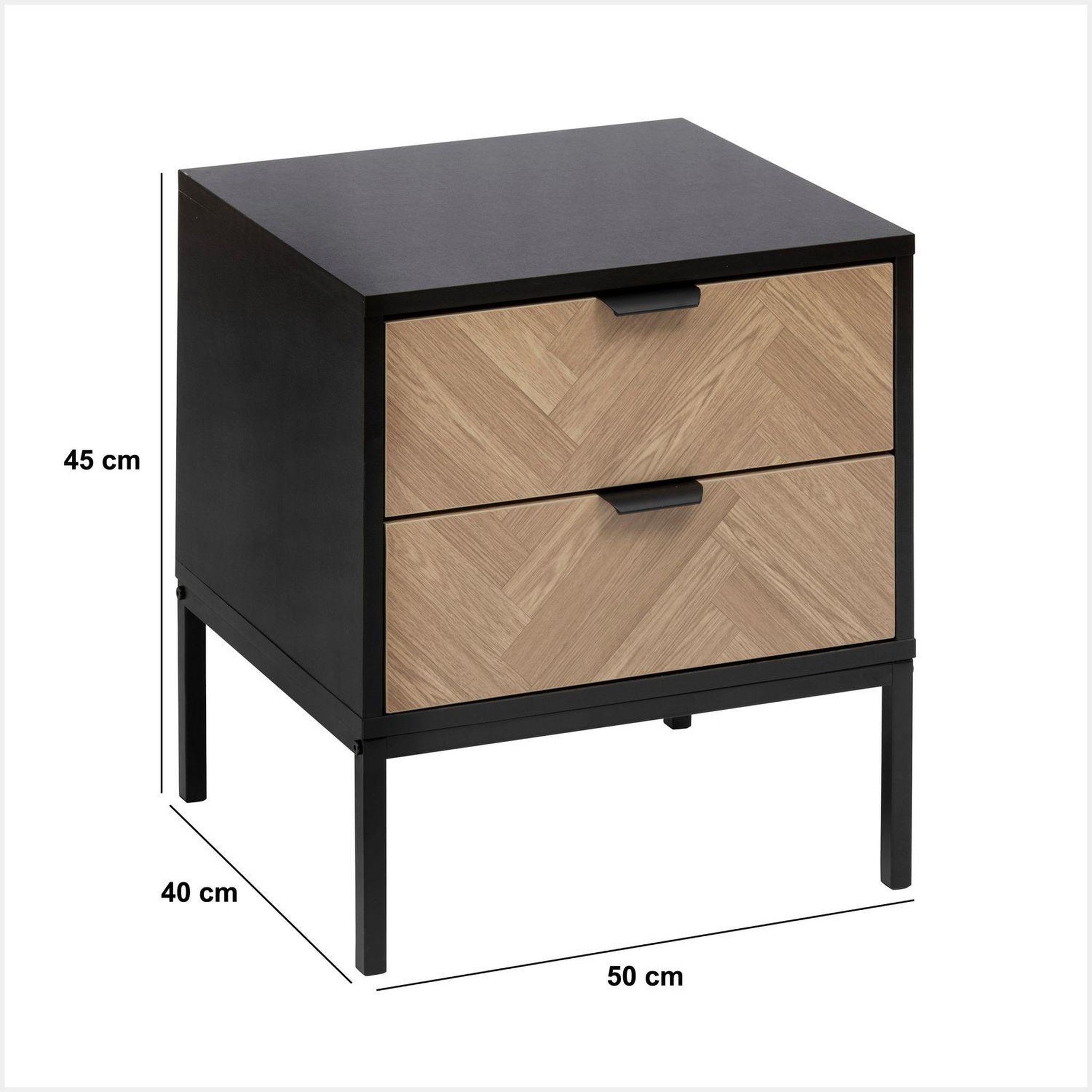 Voir la diapositive 3 : FIVE Table de chevet 2 tiroirs chevron en bois élone - noir
