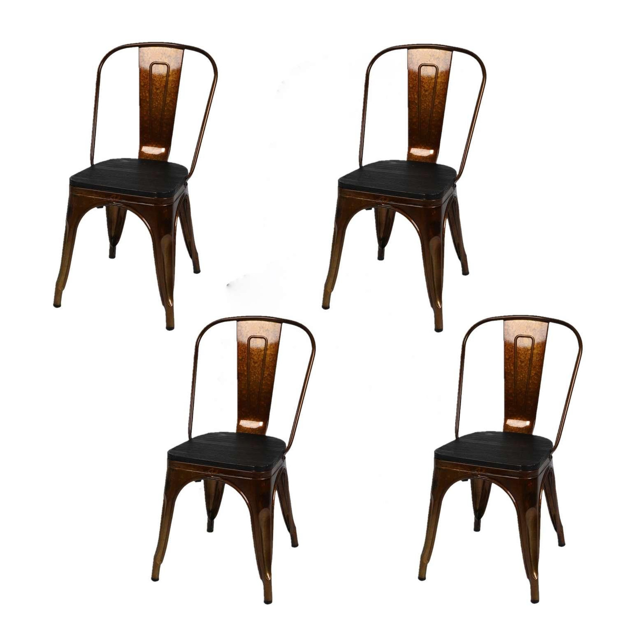 TOILINUX Lot de 4 chaises vintage liv h84 cm - doré et noir