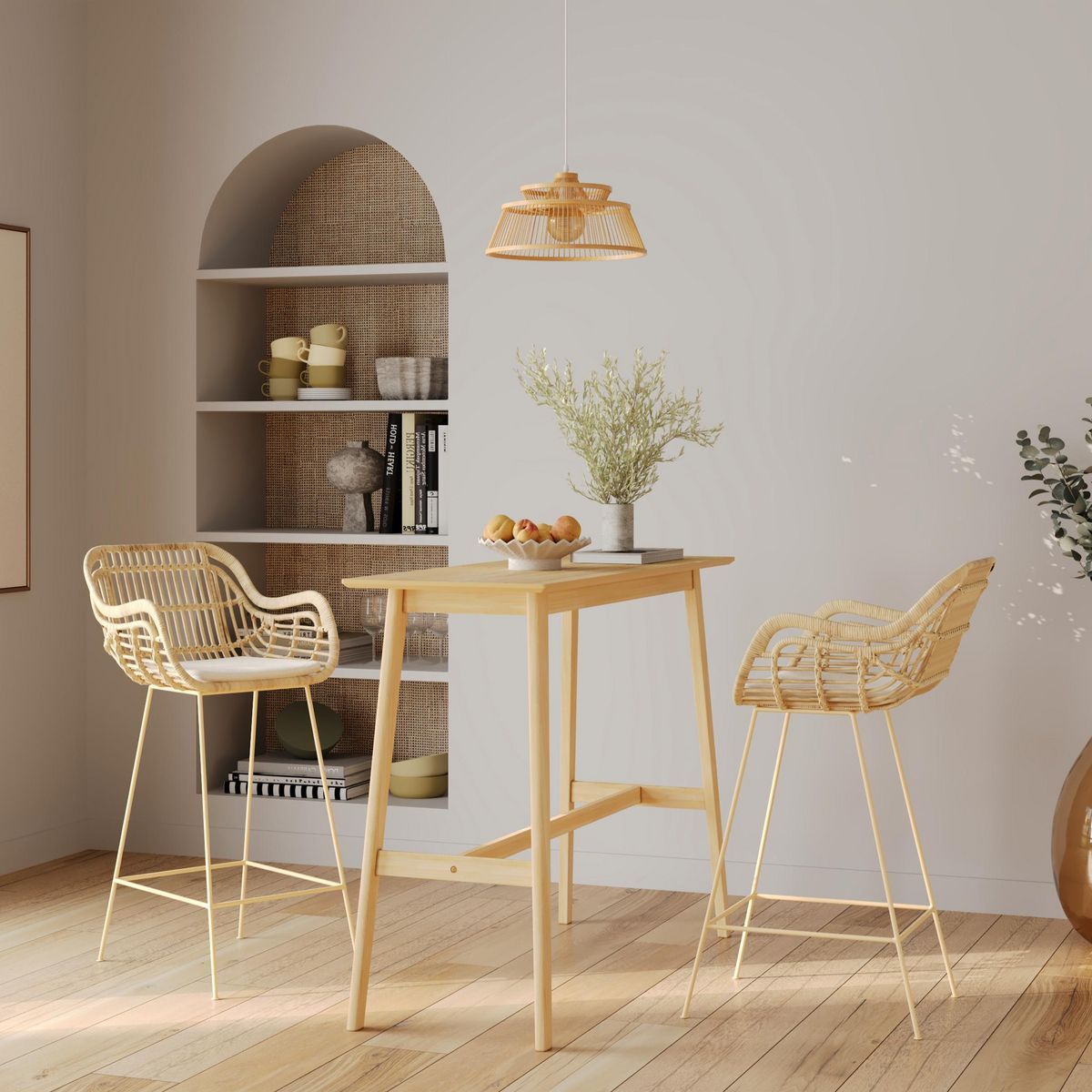 Rendez vous déco Chaise de bar en rotin naturel et pieds en métal noir 71 cm - Chiloe