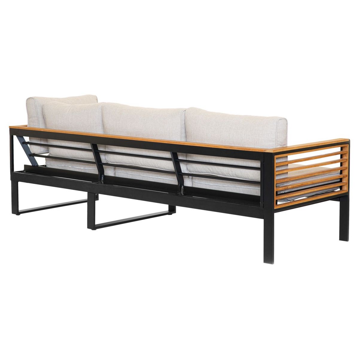 JARDILINE Salon bas de jardin - 5 places - Teck/Aluminium - Beige/Noir - MARTINIQUE