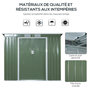Voir la diapositive 4 : OUTSUNNY Abri de jardin - remise pour outils - fondation incluse - cabanon 2 portes coulissantes verrouillables - dim. 213L x 130l x 173H cm - tôle d'acier vert