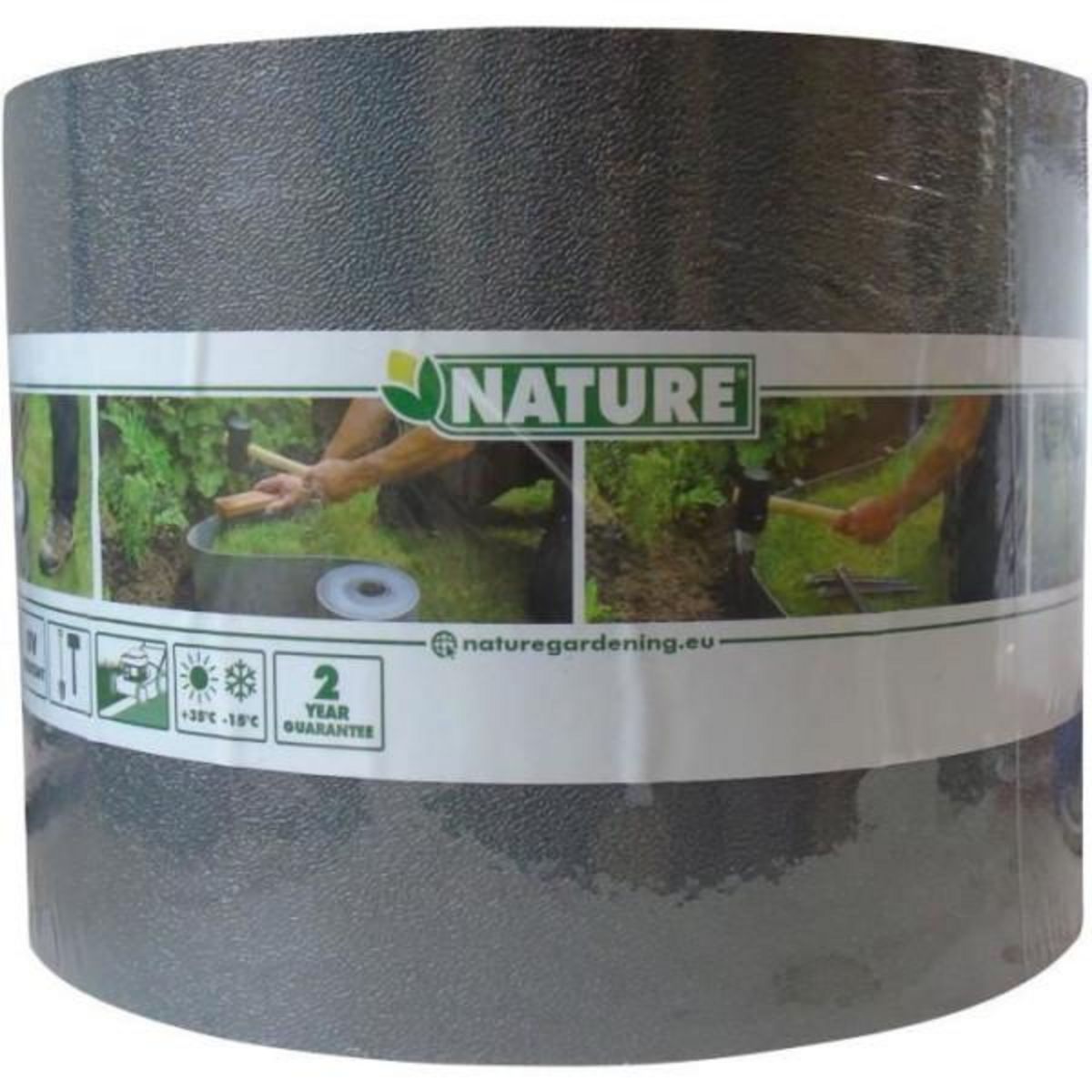 NATURE Bordure de jardin - NATURE - Gris - PE recyclé, épaisseur 3 mm - H15 cm x 10 m - 10 Ancres grises - H26,7 x 1,9 x 1,8 cm
