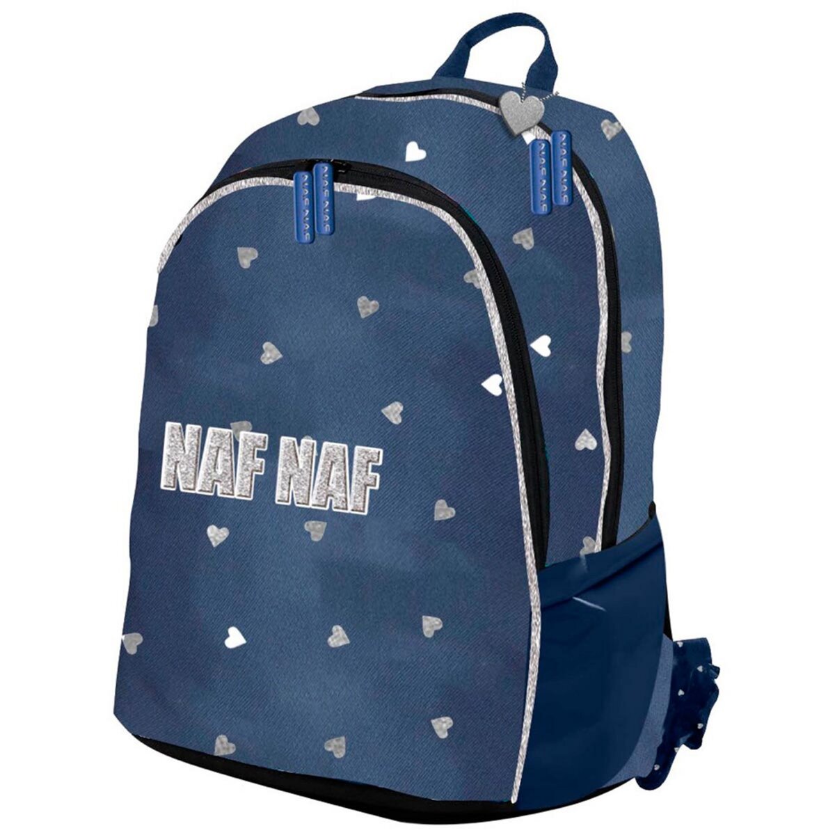 Naf Naf Sac dos 2 compartiments fille bleu marine avec coeurs