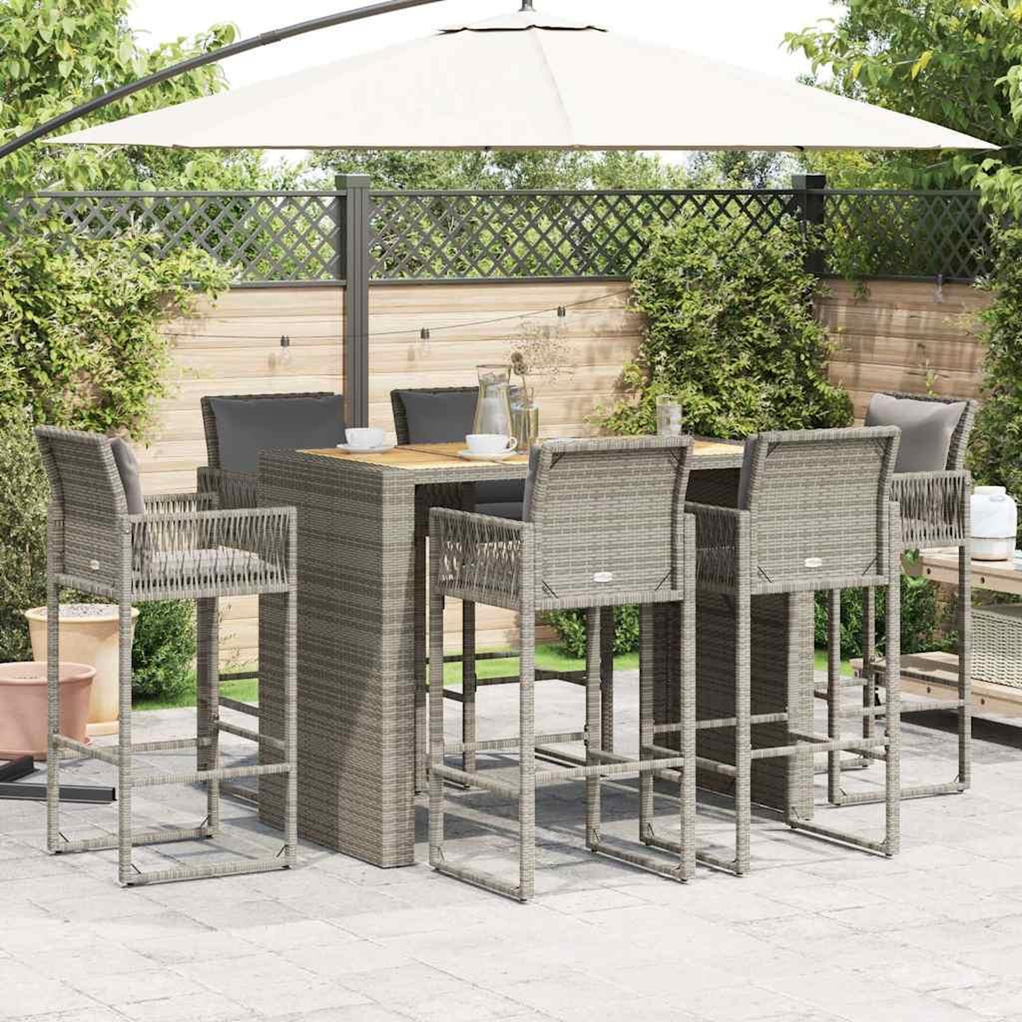 Voir la diapositive 3 : VIDAXL Ensemble de bar de jardin 7 pcs avec coussins gris poly rotin