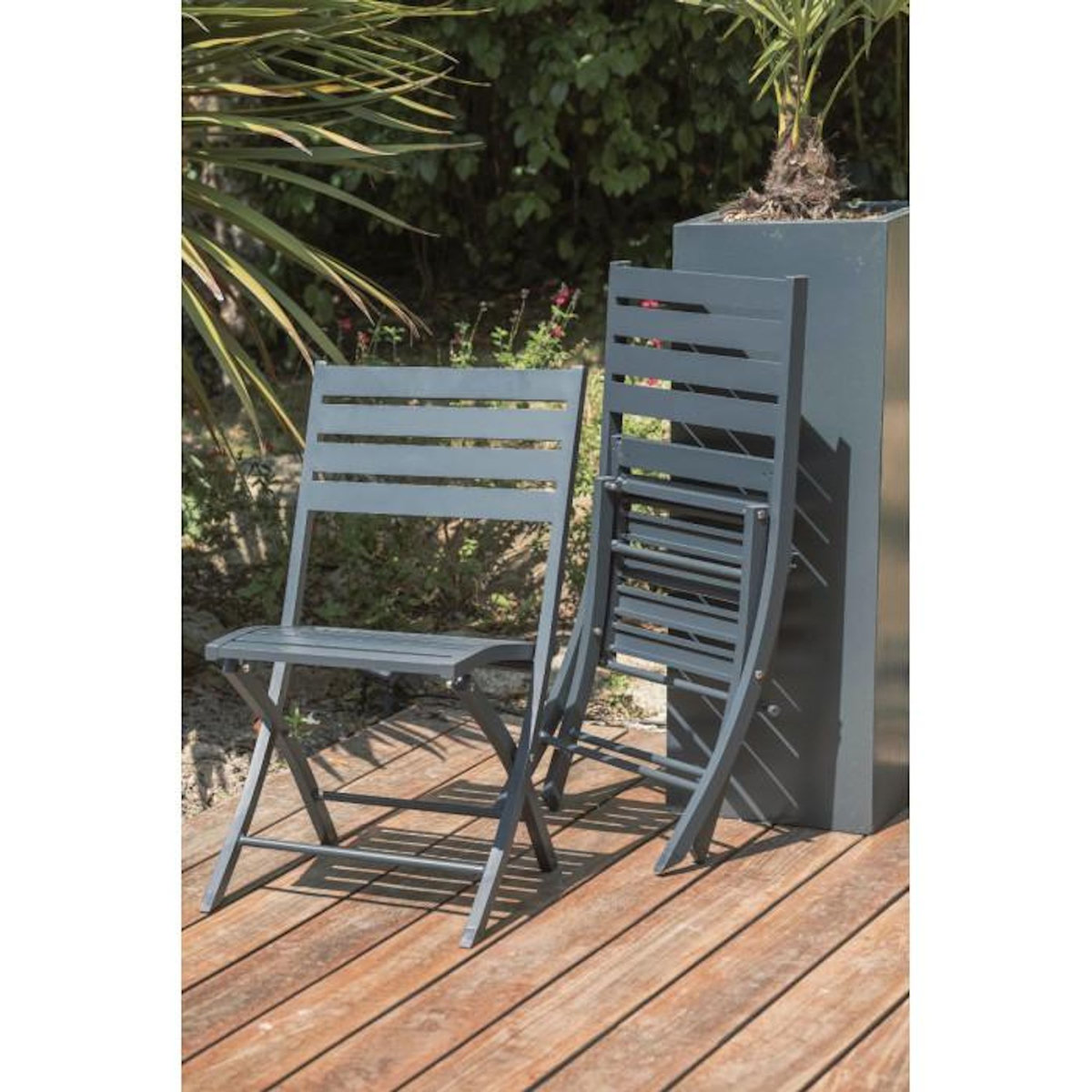 Paris Prix Ensemble Table de Jardin Pliante & 4 Chaises  Marius  110cm Gris Anthracite