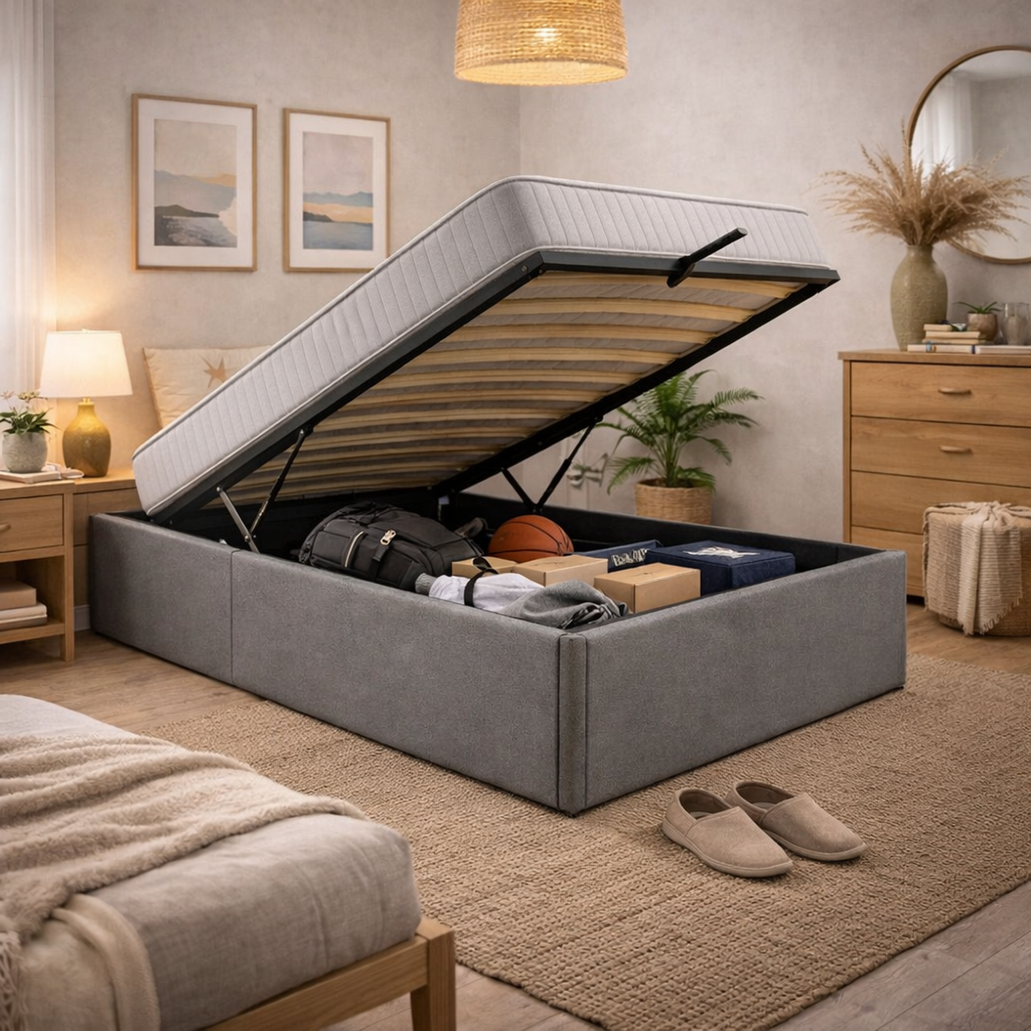 Voir la diapositive 1 : PROVENCE LITERIE Ensemble Lit Coffre et Matelas  Mousse Soutien Ferme Face