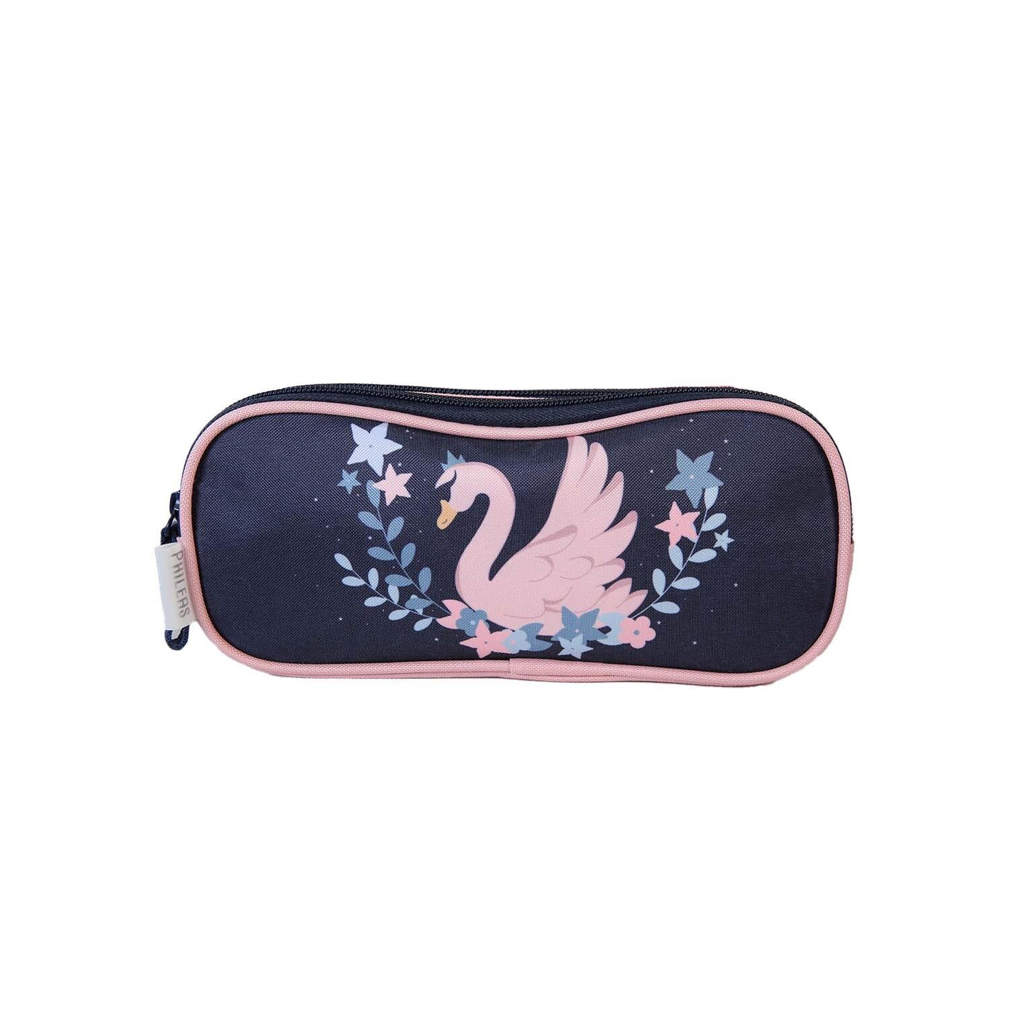 Bagtrotter Phileas - Trousse scolaire Cygne - Bleu/Rose - Fille - 2 compartiments zippé