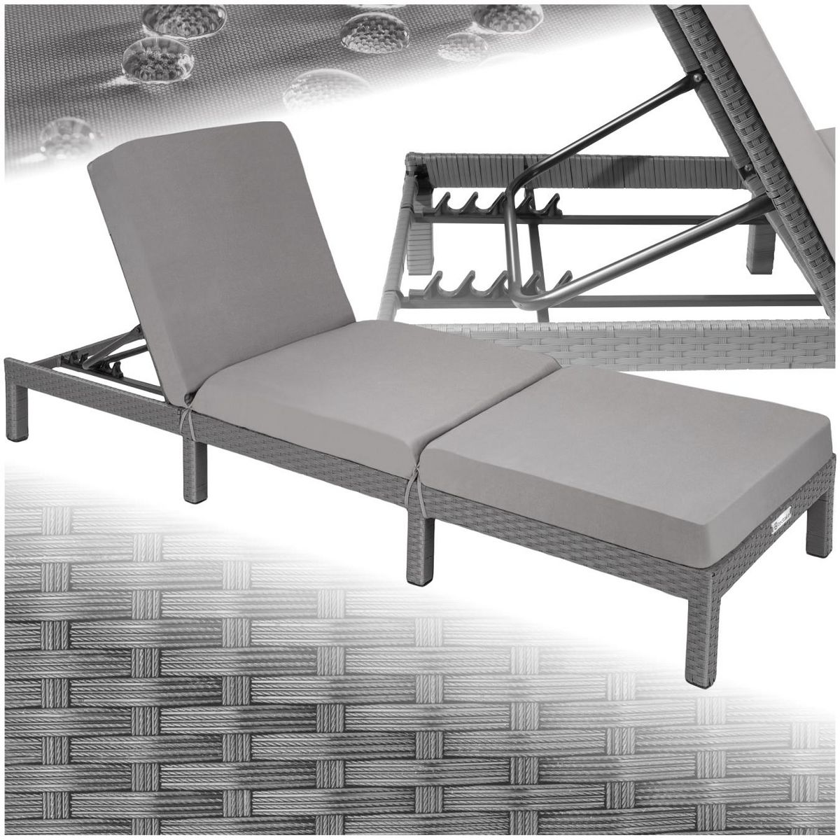 tectake Bain de soleil en rotin robuste gris