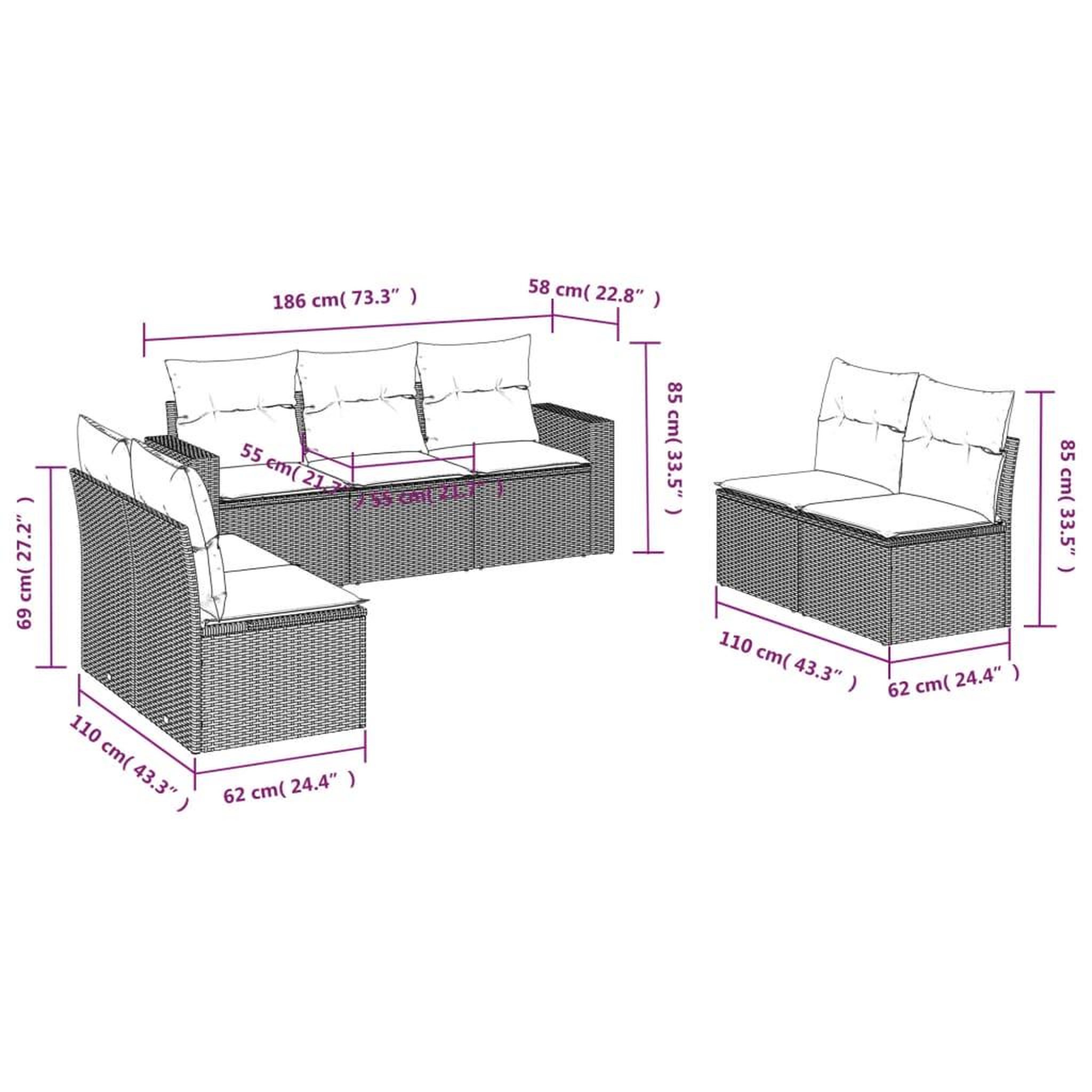 Voir la diapositive 3 : VIDAXL Salon de jardin avec coussins 7 pcs beige resine tressee