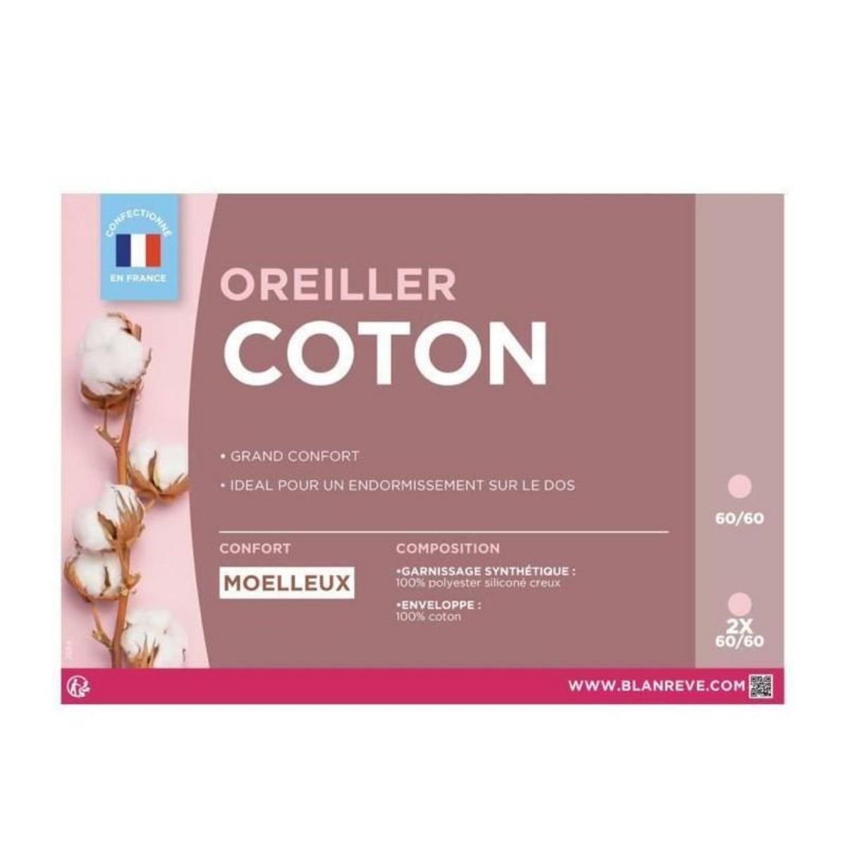 BLANREVE BLANREVE Oreiller en coton - 60 x 60 cm - Blanc