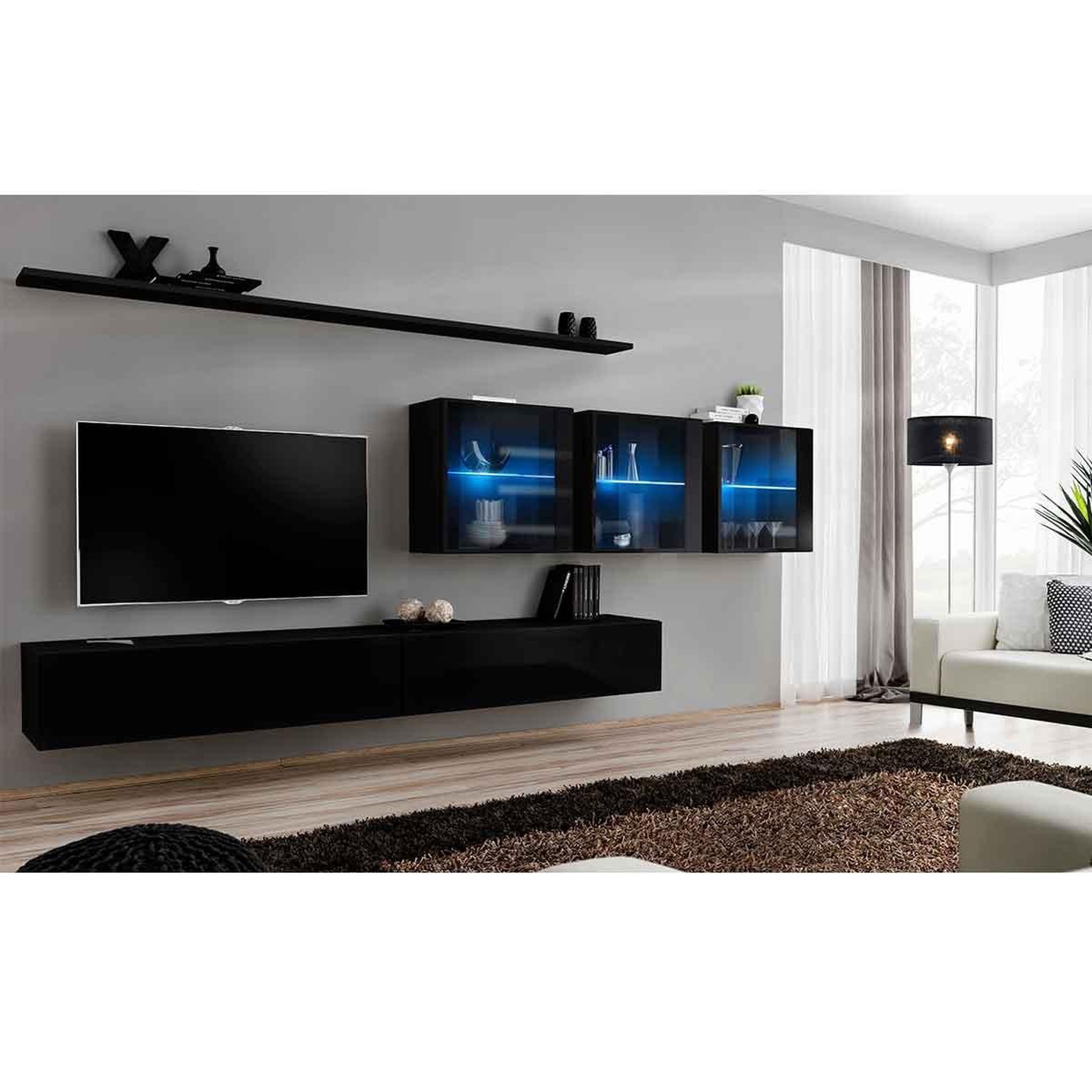 Voir la diapositive 2 : Paris Prix Meuble tv mural design  switch xvii  340cm noir