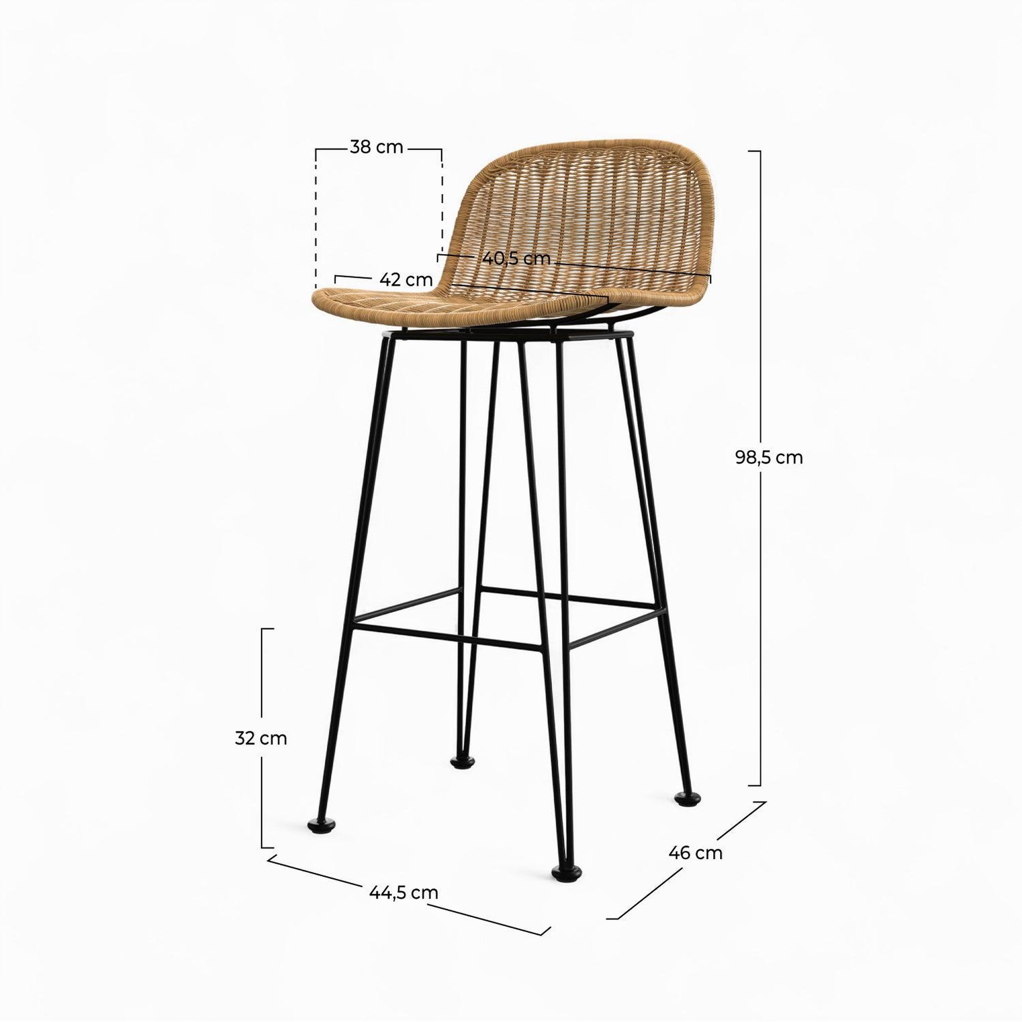 Voir la diapositive 4 : MAISON PAVANE Lot de 2 chaises de bar 76 cm en résine tressée marron-jigani