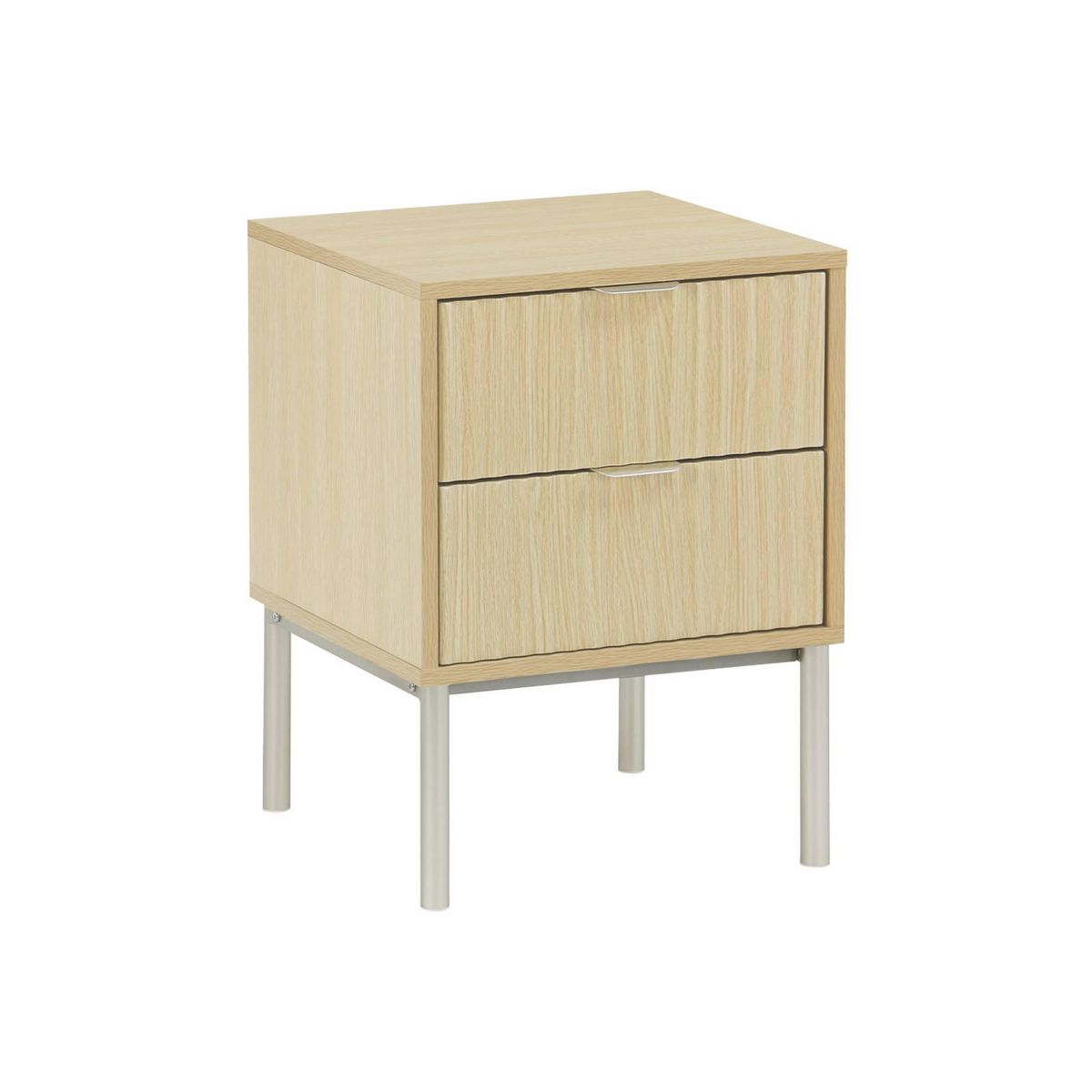 SWEEEK Table de chevet effet bois rainuré et métal. pieds métal champagne. 2 tiroirs