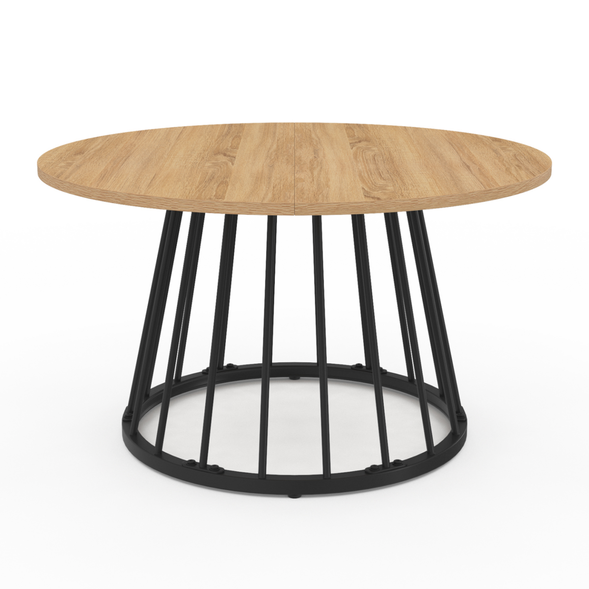 ID MARKET Table basse ronde YUNA 70 cm plateau bois et pied filaire en métal noir