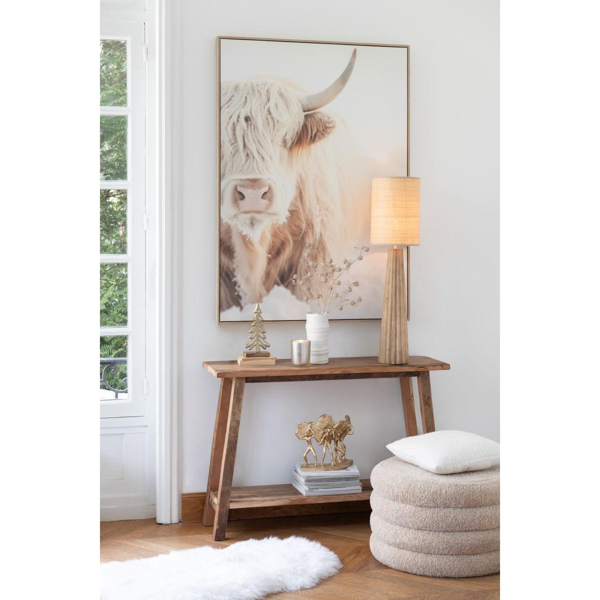 Voir la diapositive 6 : J-LINE Tableau imprimé déco  tête de yack  103x143cm beige