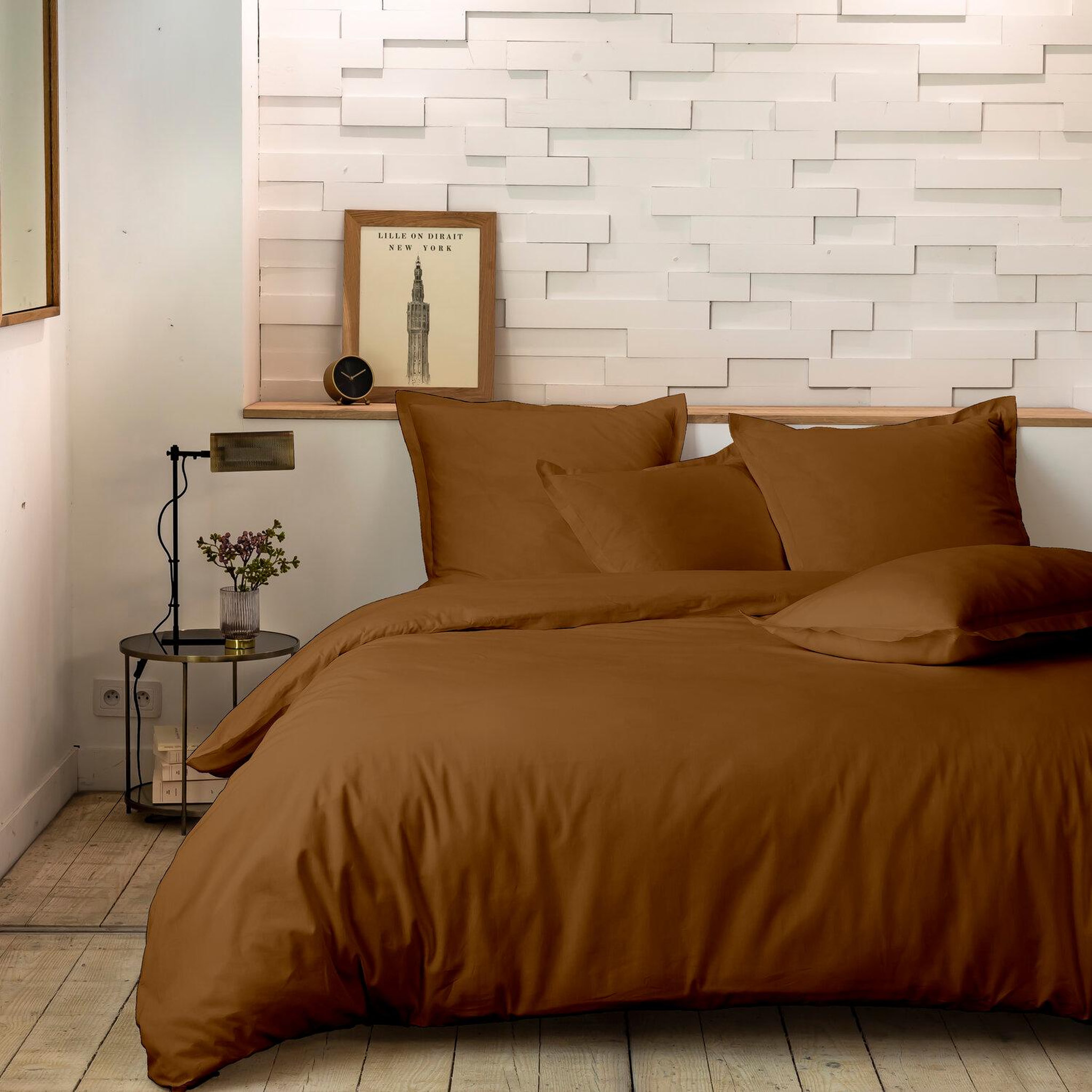 Voir la diapositive 1 : Home collection Parure de couette 100%percale de coton 80 fils/cm2-uni lin
