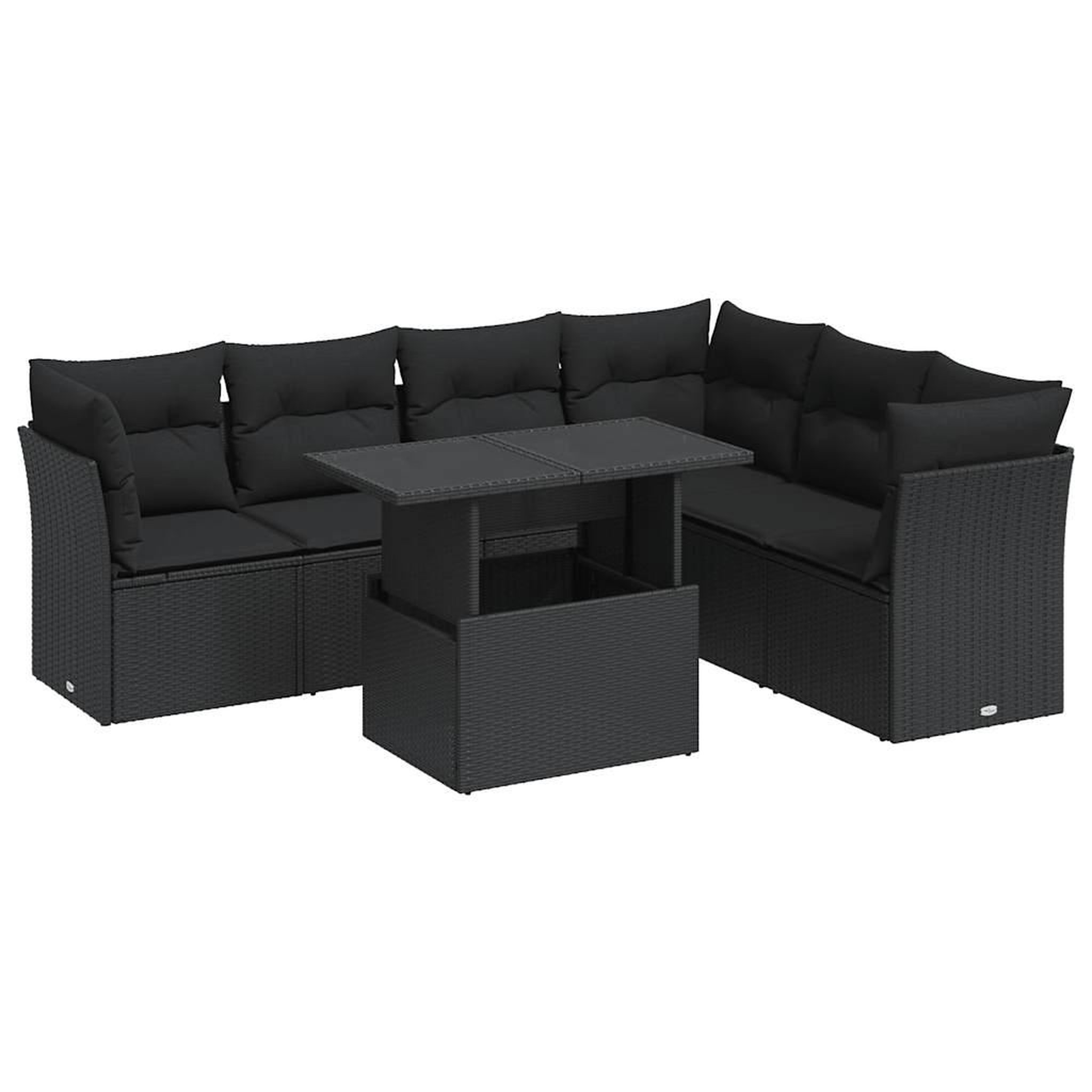 Voir la diapositive 2 : VIDAXL Salon de jardin 7 pcs avec coussins noir resine tressee