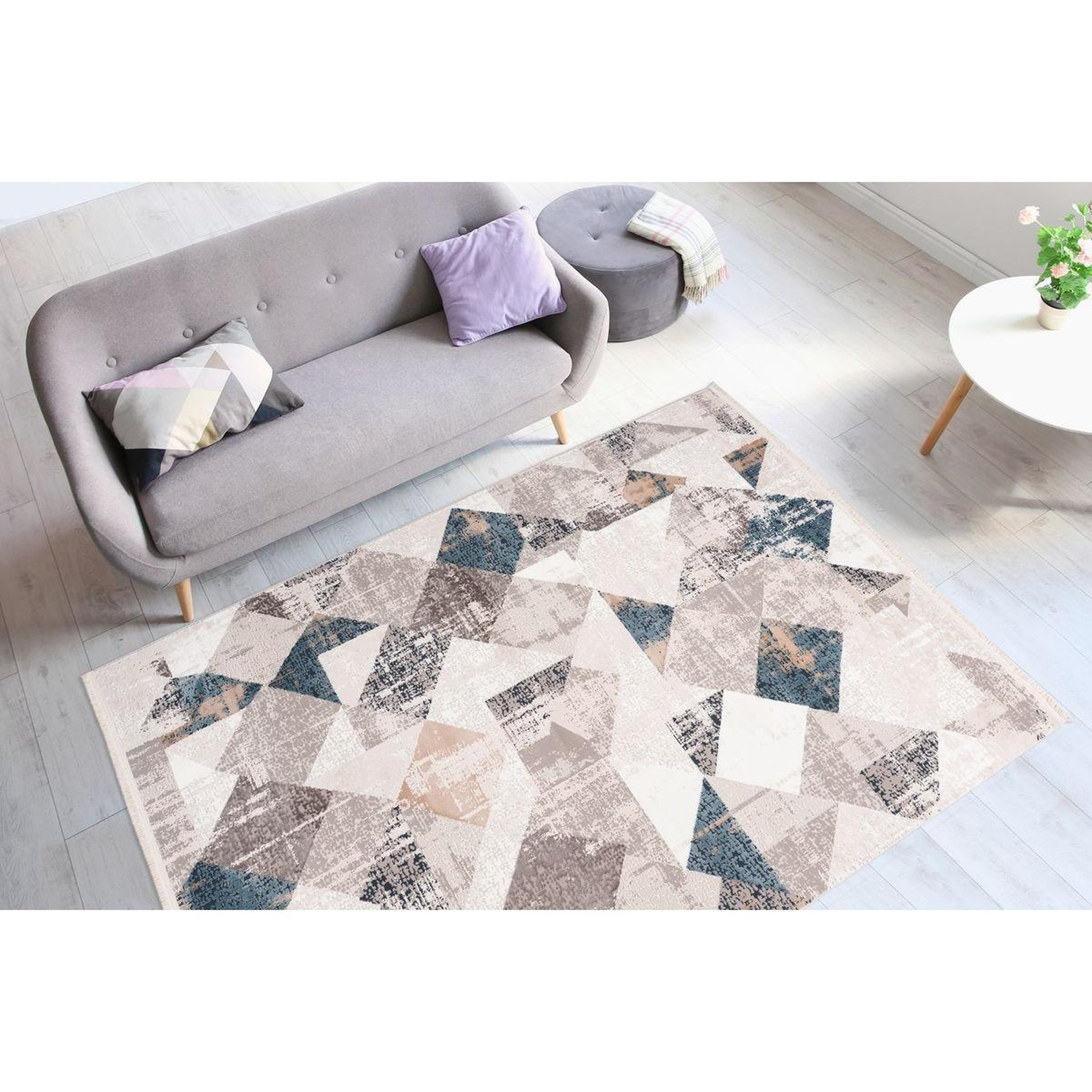 Voir la diapositive 2 : Paris Prix Tapis Géométrique à Franges  Akropolis II  Gris & Bleu