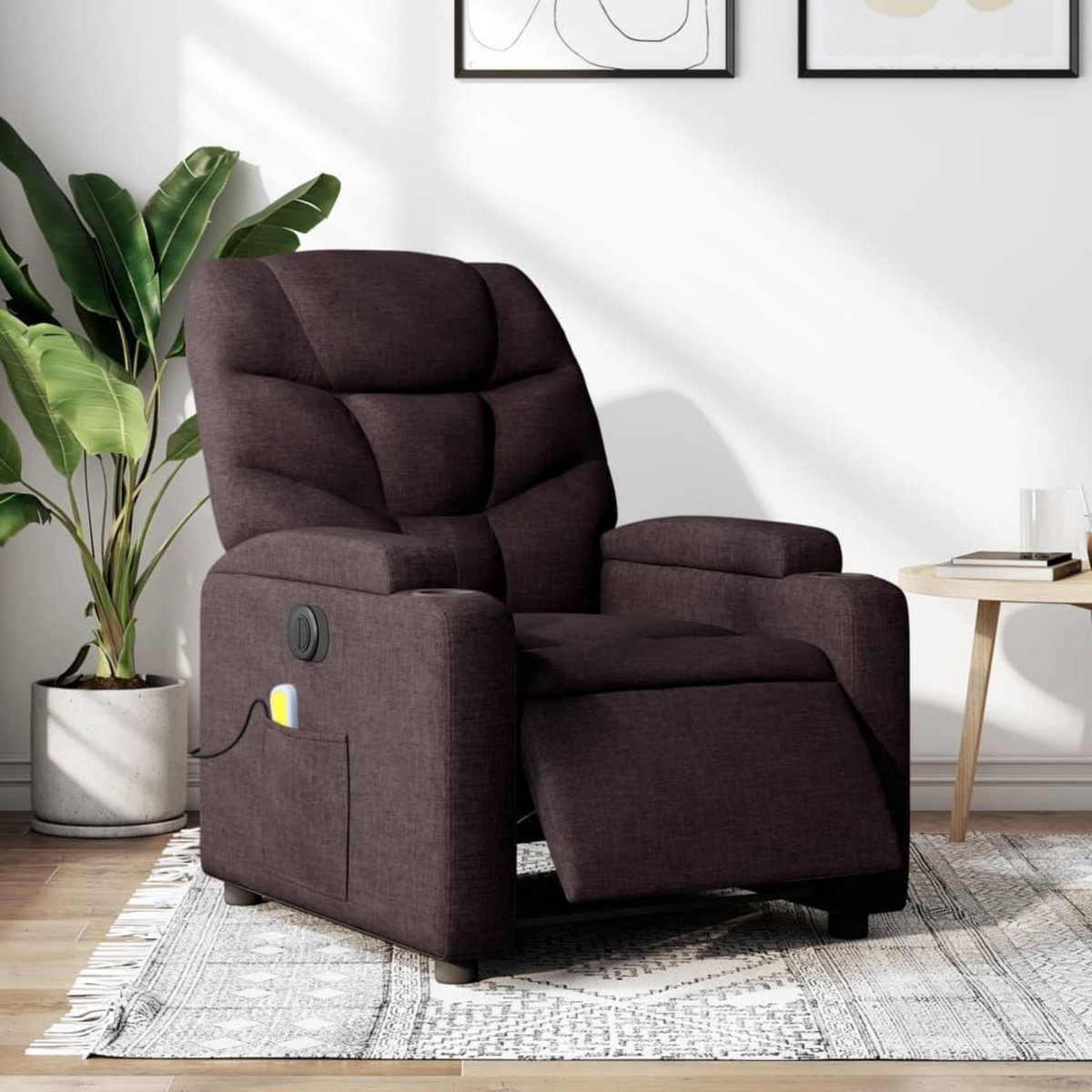 VIDAXL Fauteuil de massage inclinable electrique Marron fonce Tissu