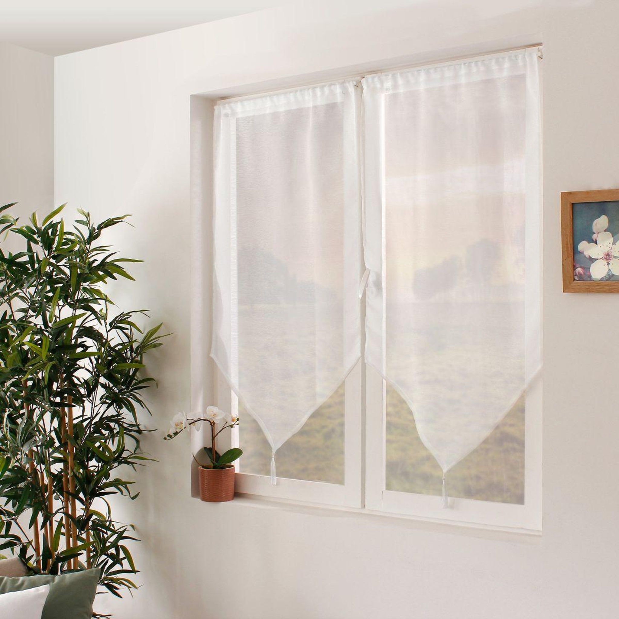 ENJOY HOME Paire de voilages à pointes  sablé  60x160cm blanc