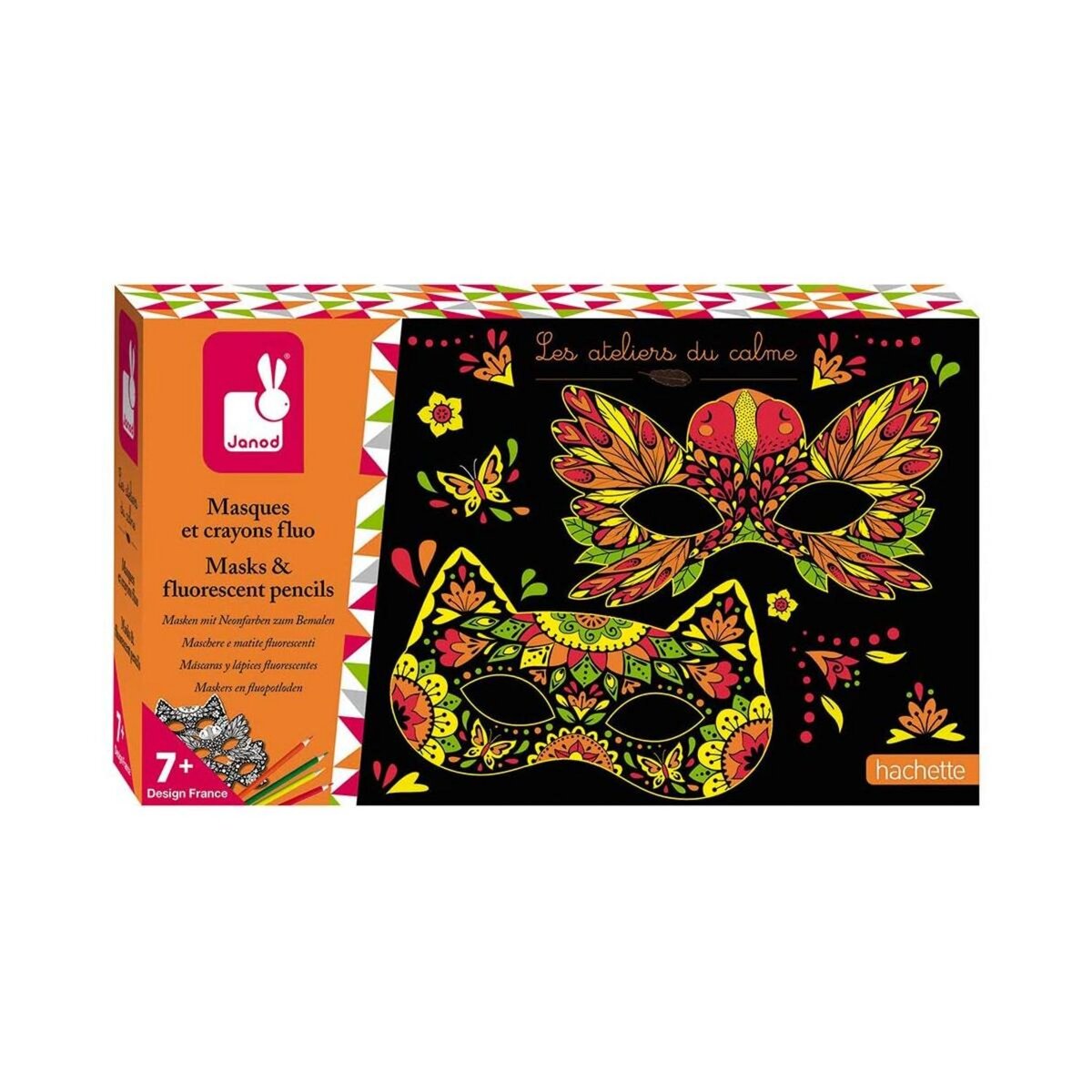 Juratoys-Janod Kit Créatif de Masques et Crayons Fluorescents pour Enfants