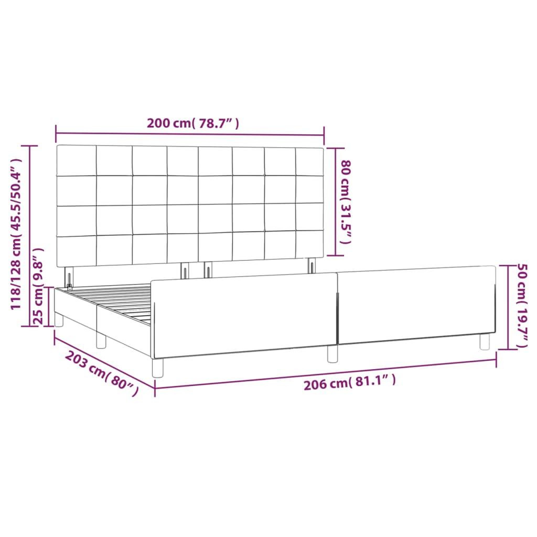 Voir la diapositive 6 : VIDAXL Cadre de lit sans matelas marron fonce 200x200 cm tissu
