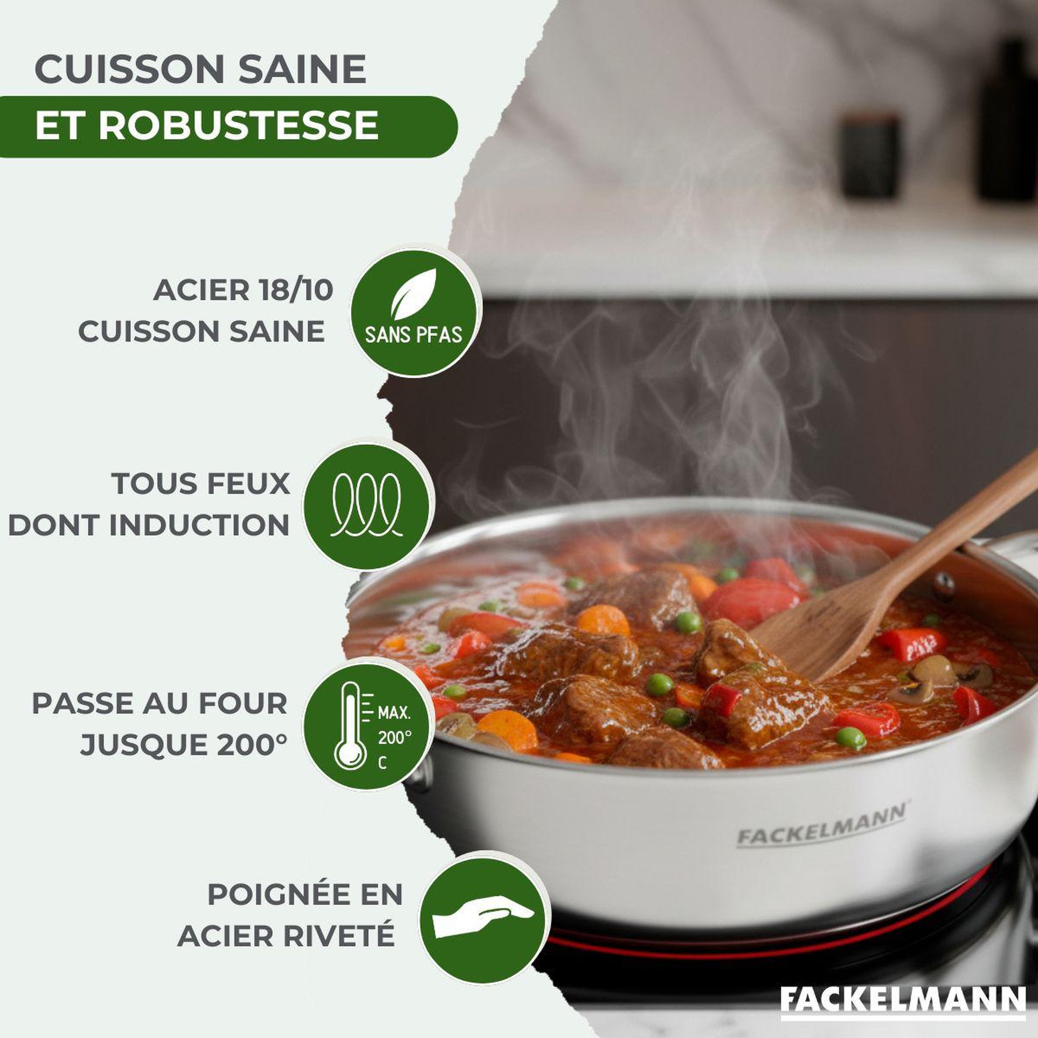 Voir la diapositive 3 : Fackelmann Sauteuse 24 cm en inox 18/10 Triply Fackelmann Vita3