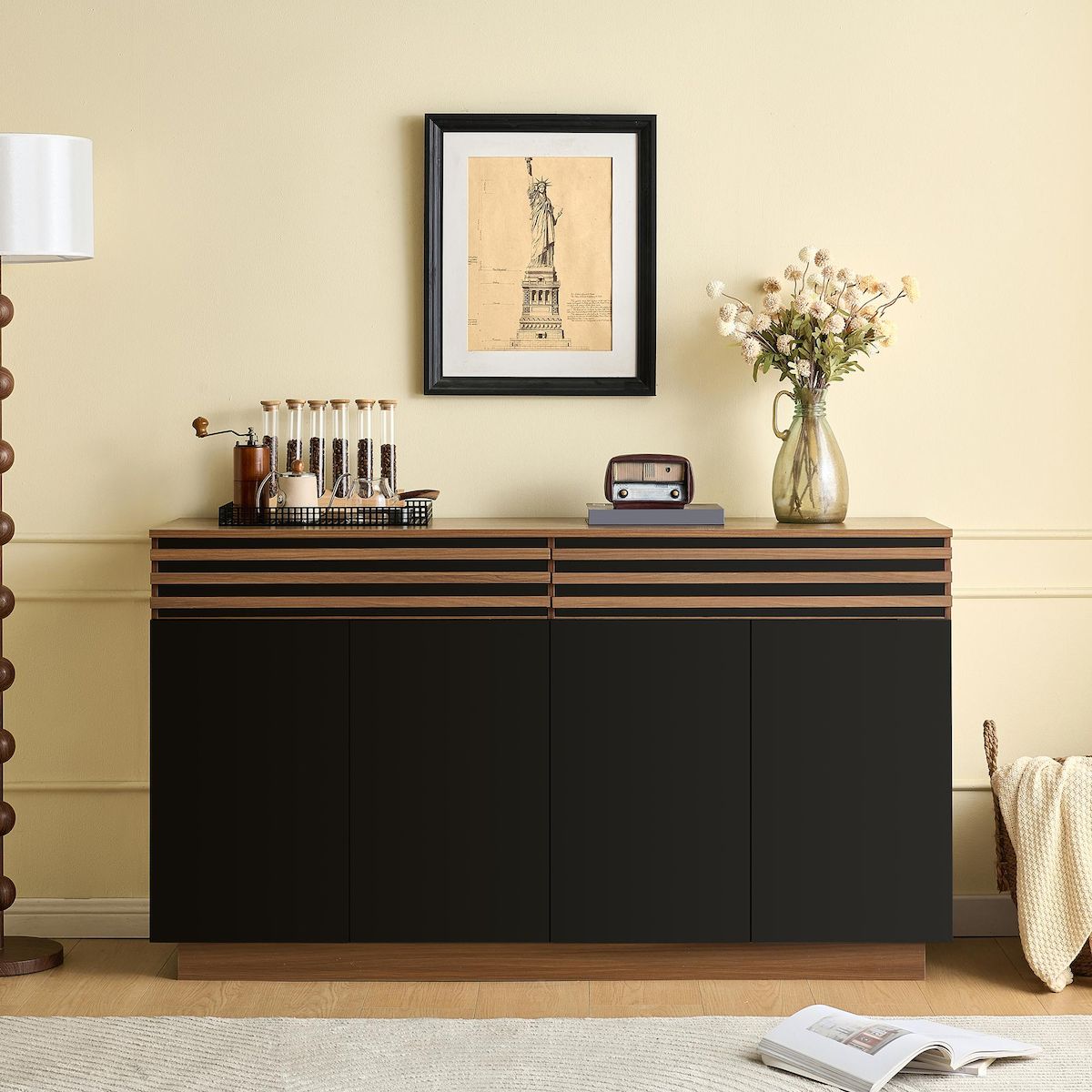MERAX Buffet 4 porte(s) 2 tiroir(s) - 150 cm marron+noir mdf