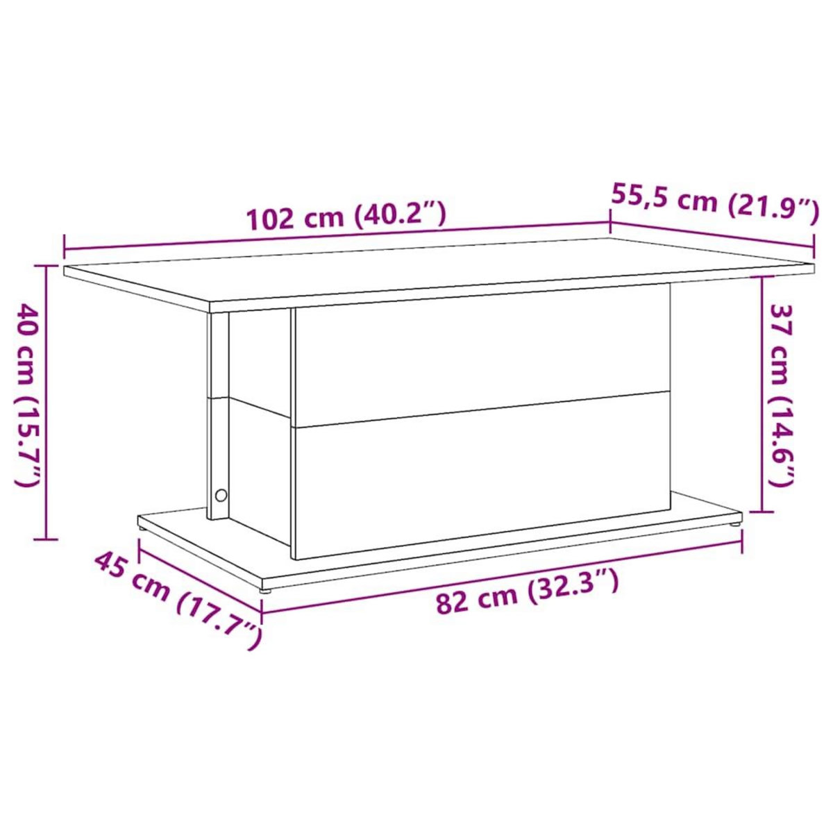 VIDAXL Table basse vieux bois 102x55,5x40 cm bois d'ingenierie