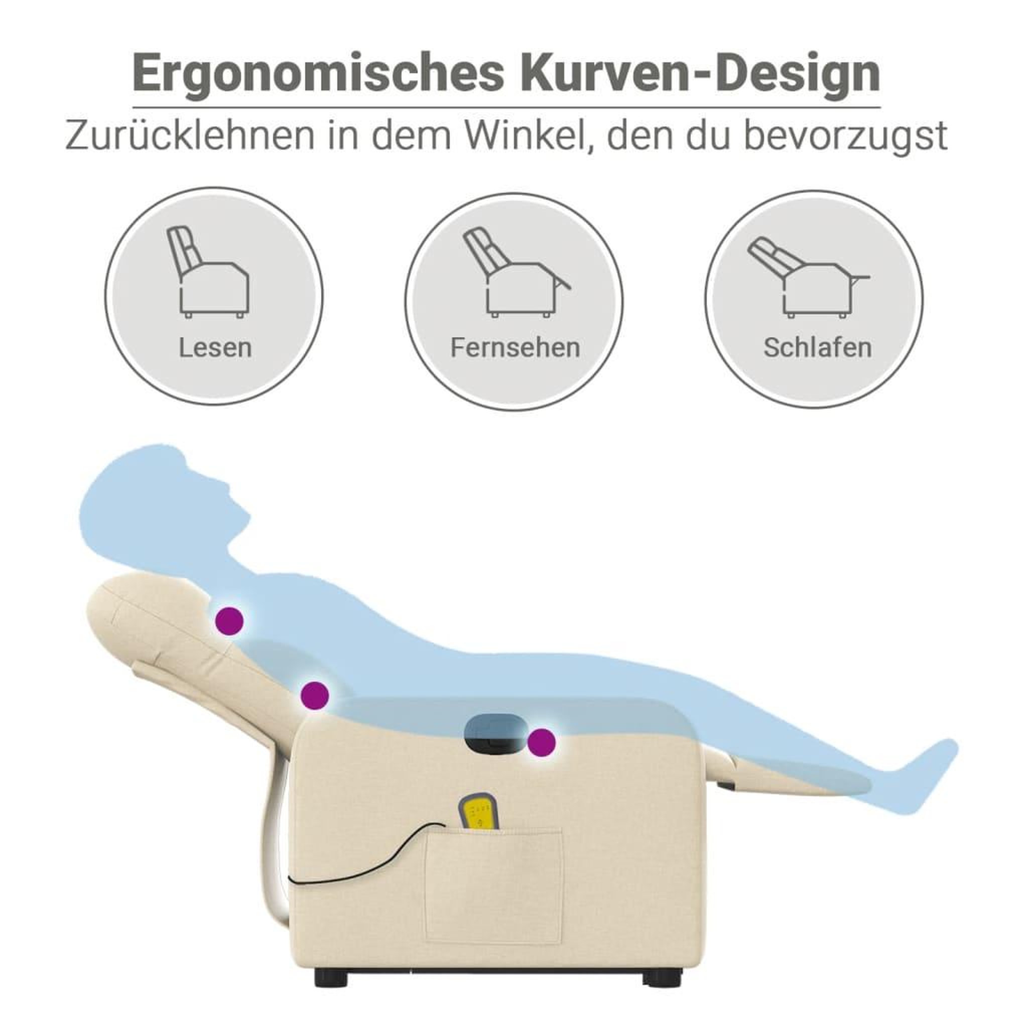 Voir la diapositive 6 : VIDAXL Fauteuil inclinable de massage Creme Tissu
