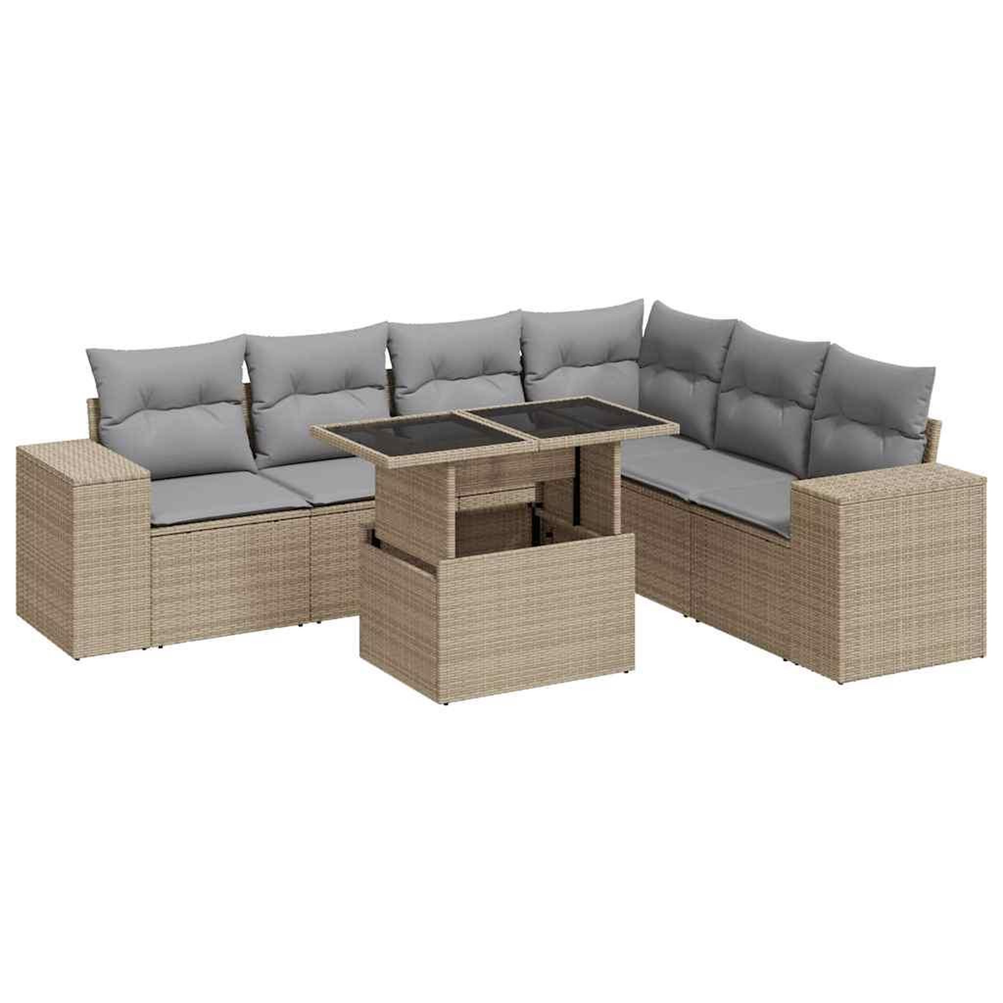 Voir la diapositive 2 : VIDAXL Salon de jardin avec coussins 7 pcs beige resine tressee
