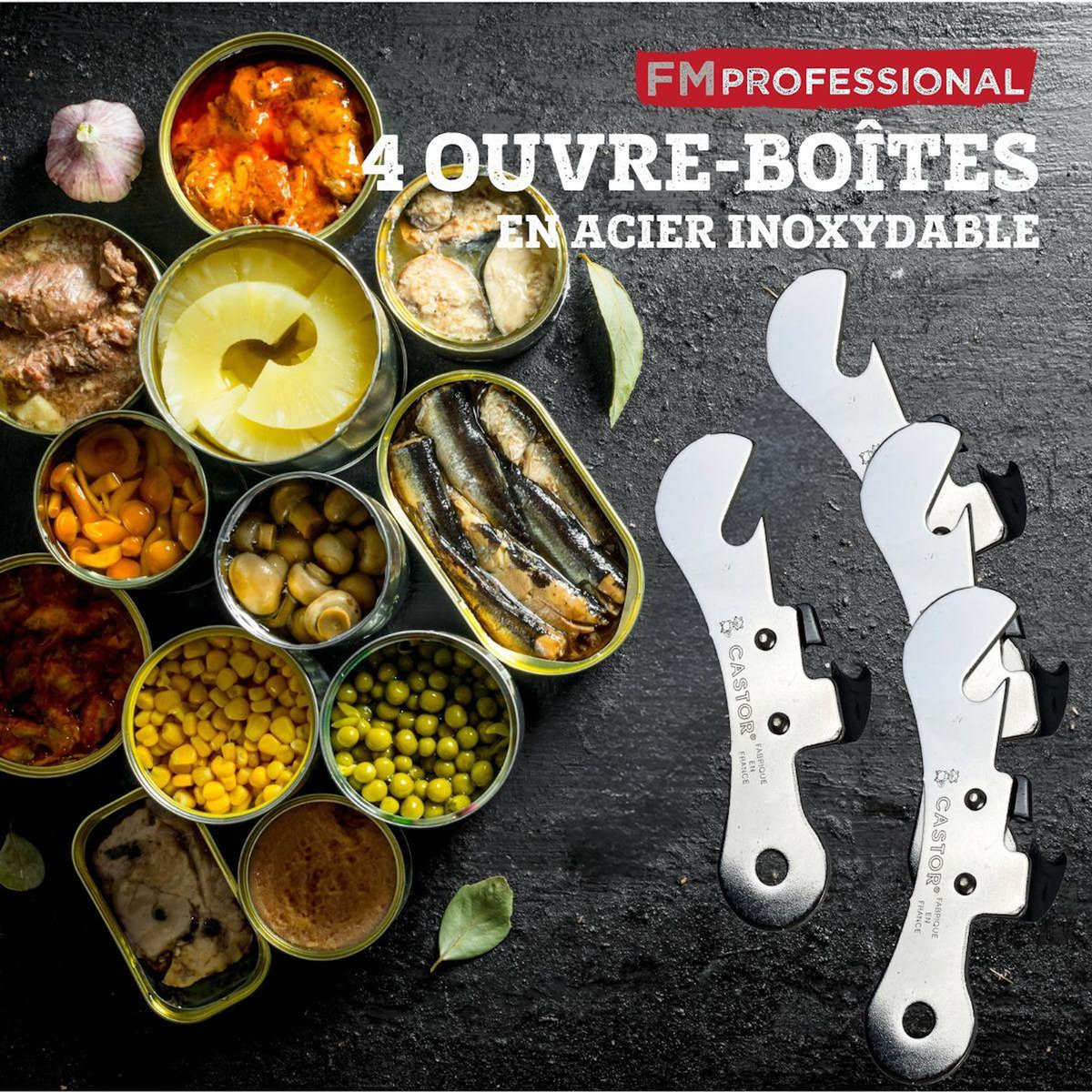 FM PROFESSIONAL Lot de 4 ouvre-boites FM Professional