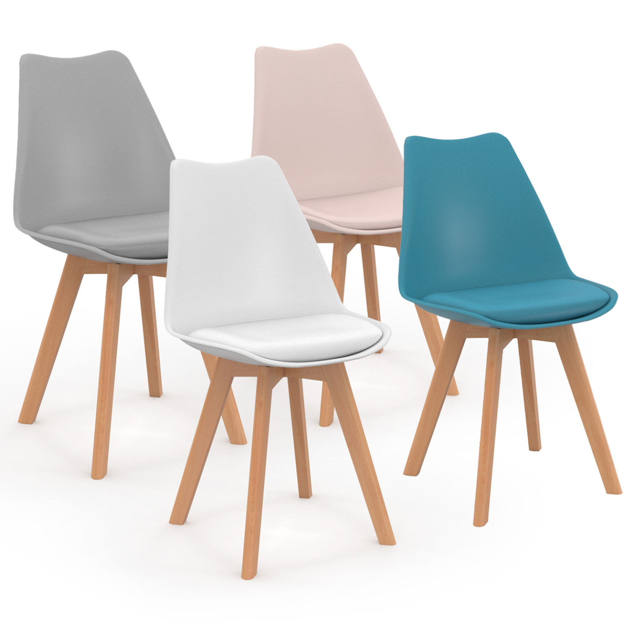 ID MARKET Lot de 4 chaises scandinaves sara mix color pastel rose, blanc, gris clair, bleu