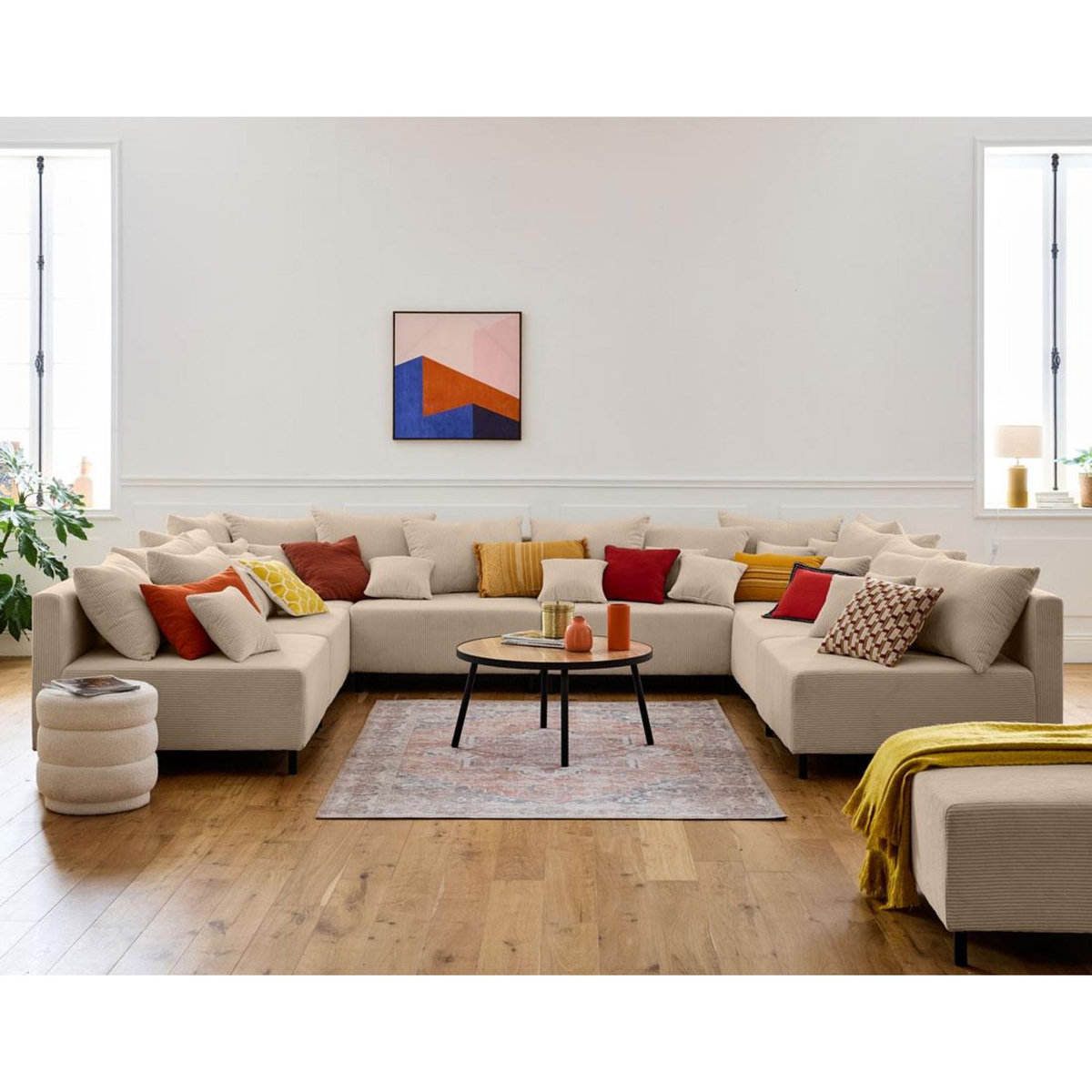 LISA DESIGN Edinburg - canapé modulable panoramique 8 places - en velours côtelé